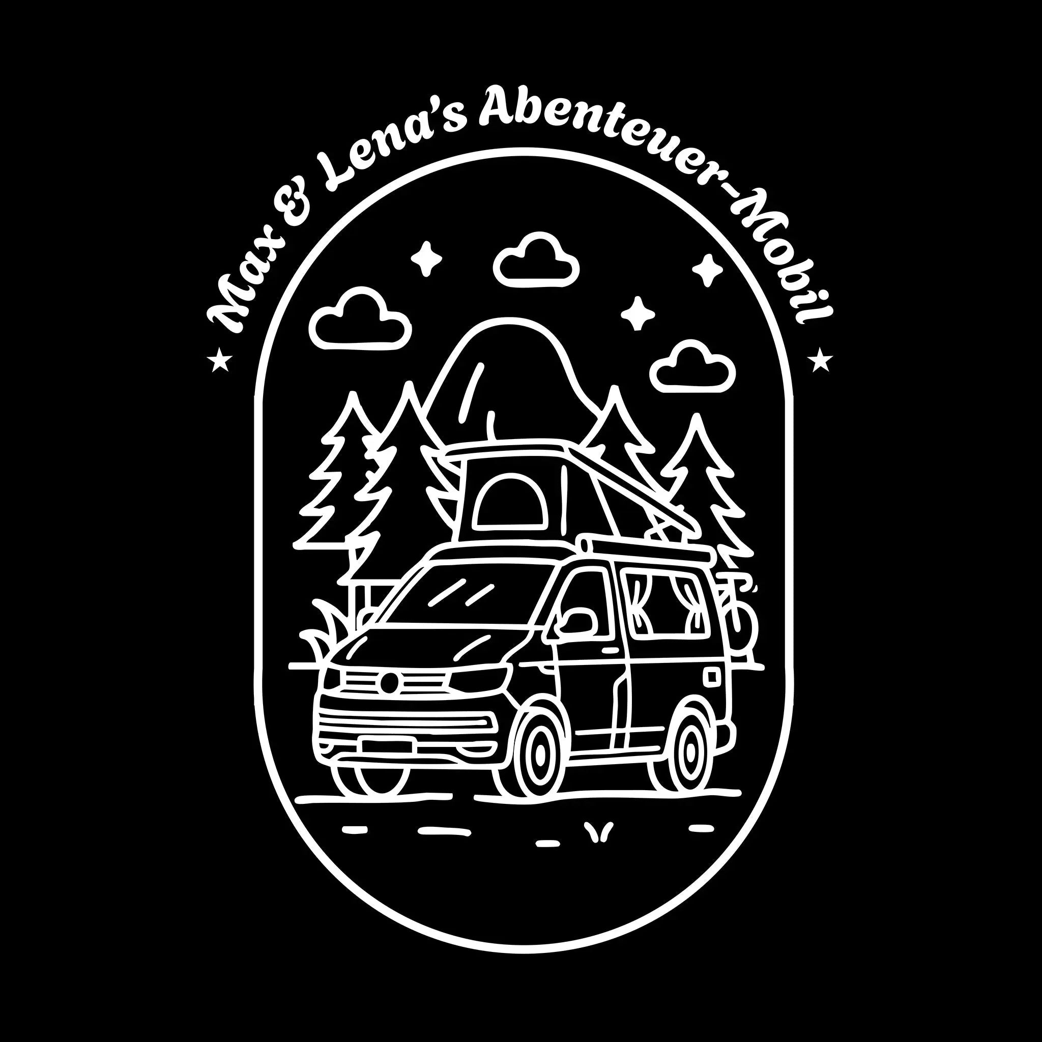 Personalisierte Camper Van Fahrzeugfolie im Oval Design – Vanlife Autoaufkleber mit Namen für VW T4, T5, T6, T6.1 & T7 Prakto