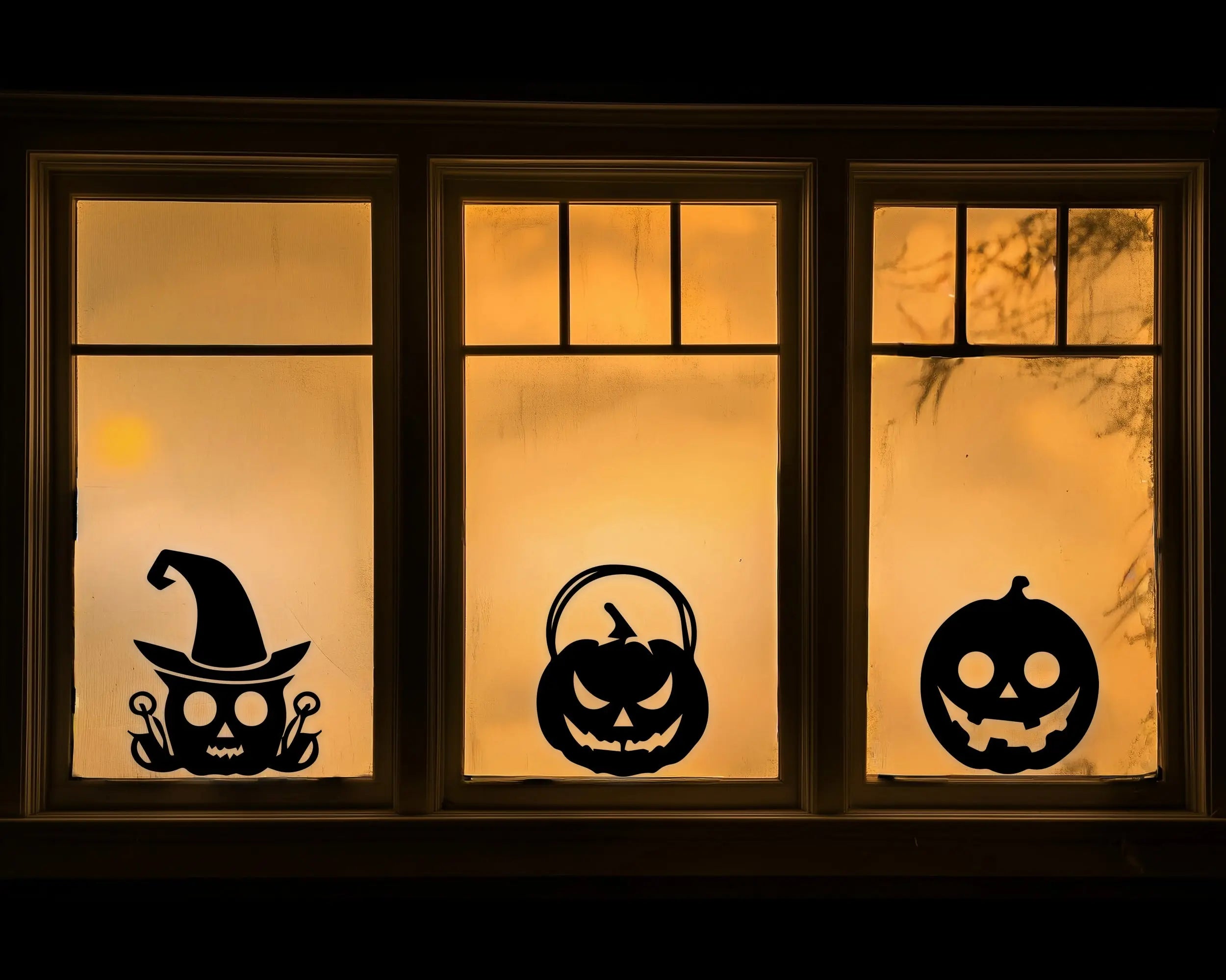 Halloween Kürbis Aufkleber Set (6-teilig) – Vinyl Wandtattoo für Fenster, Türen & Wände Prakto