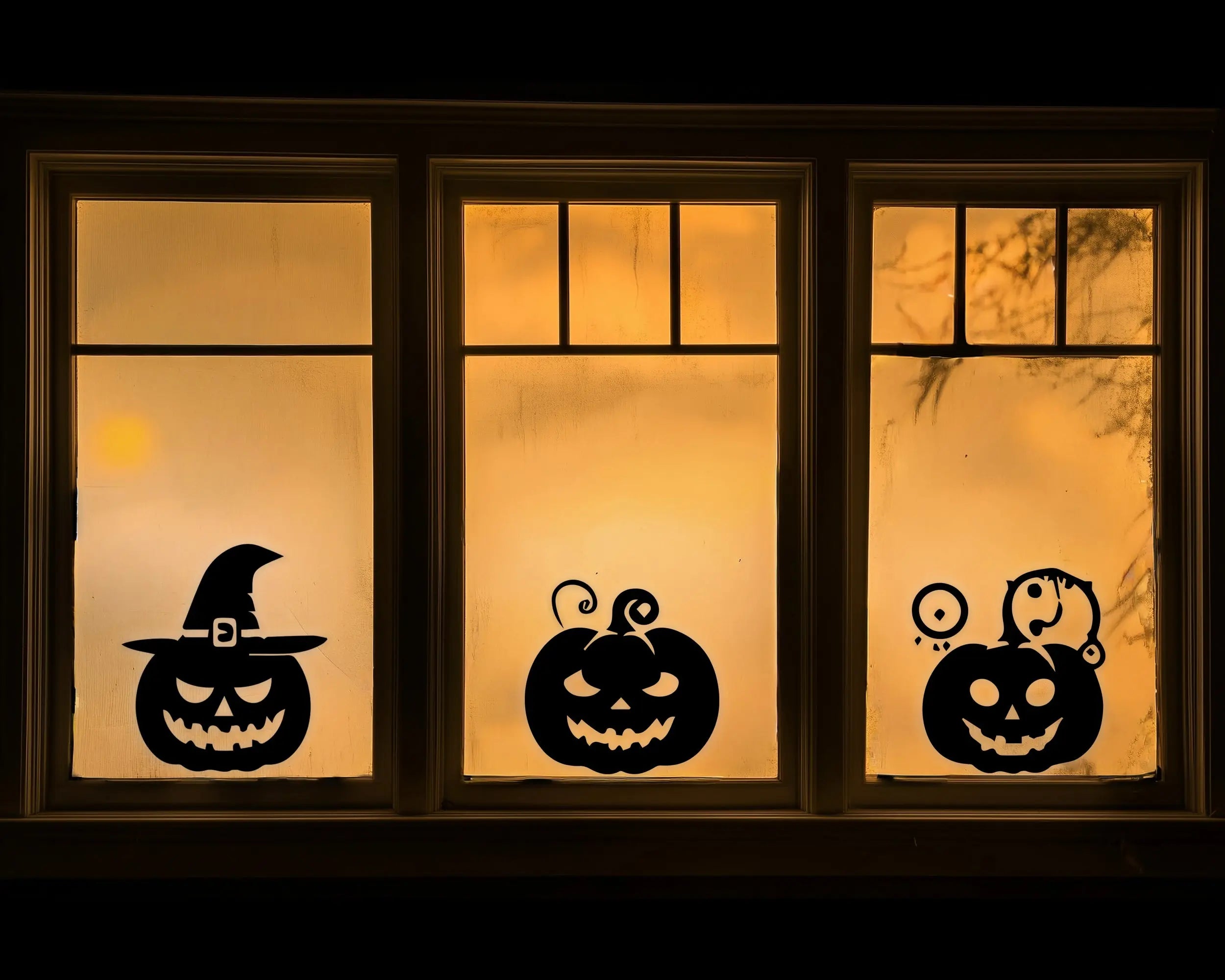 Halloween Kürbis Aufkleber Set (6-teilig) – Vinyl Wandtattoo für Fenster, Türen & Wände Prakto