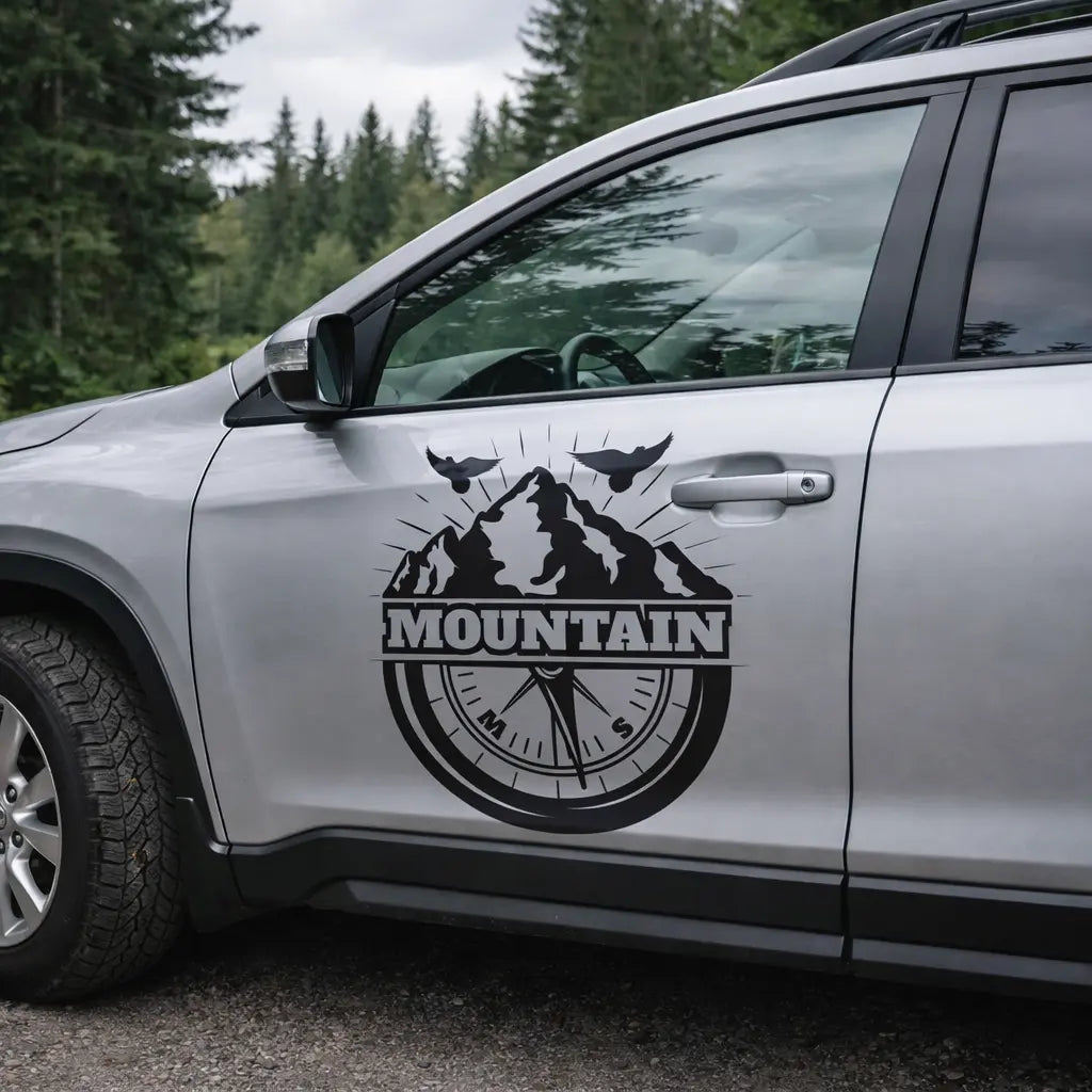 Personalisierter Mountain Kompass Van Aufkleber – Camper & Overland Fahrzeug Vinyl Sticker Prakto