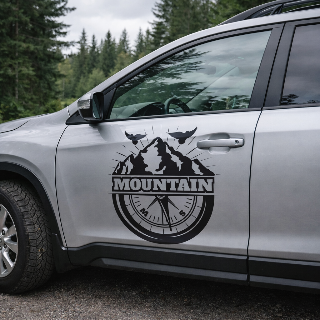 Personalisierter Mountain Kompass Van Aufkleber – Camper & Overland Fahrzeug Vinyl Sticker