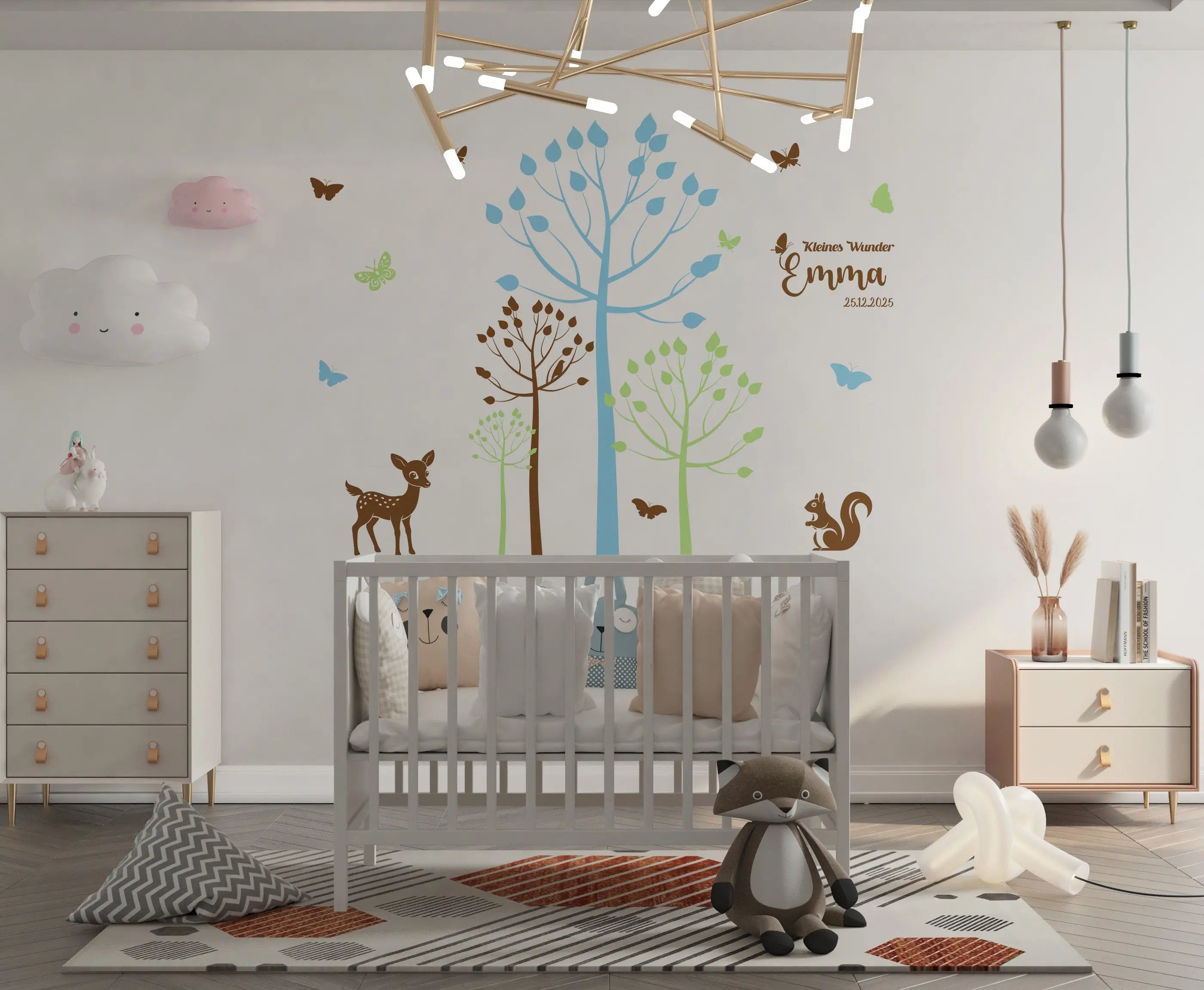Wandtattoo Kinderzimmer Waldtiere – Personalisiert | 3-Farben Boho Wandaufkleber mit Name Prakto