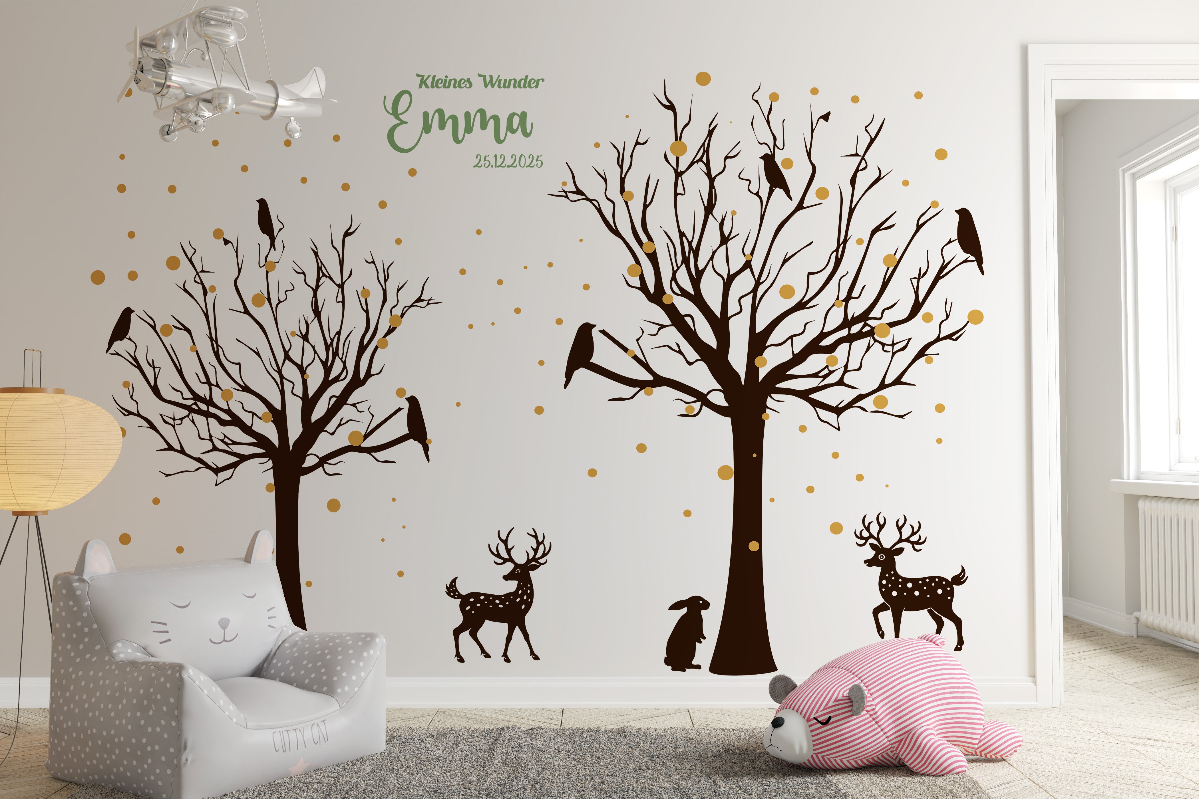 Wandtattoo Kinderzimmer Waldtiere – Personalisiert | 3-Farben Set mit Name