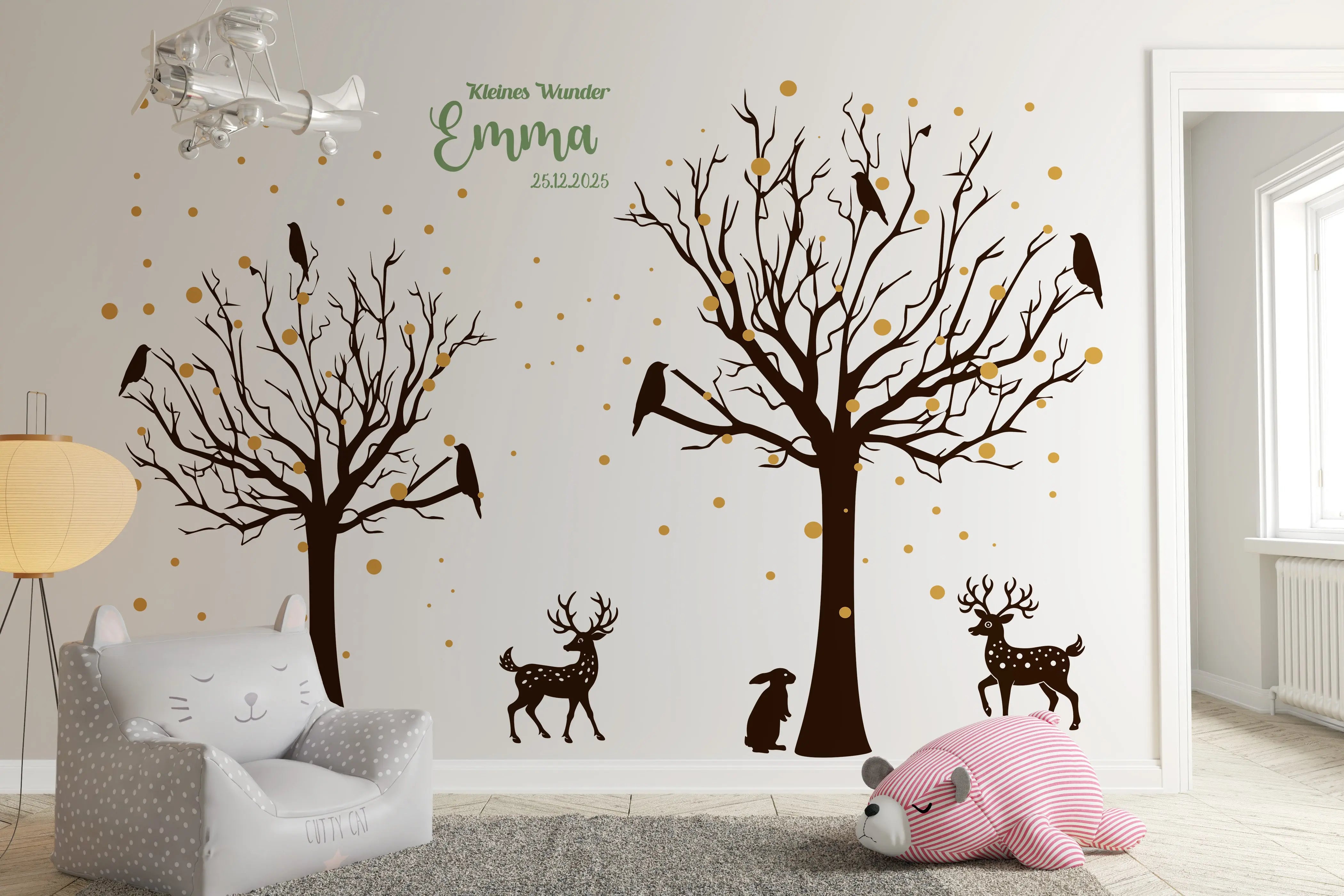 Wandtattoo Kinderzimmer Waldtiere – Personalisiert | 3-Farben Set mit Name Prakto