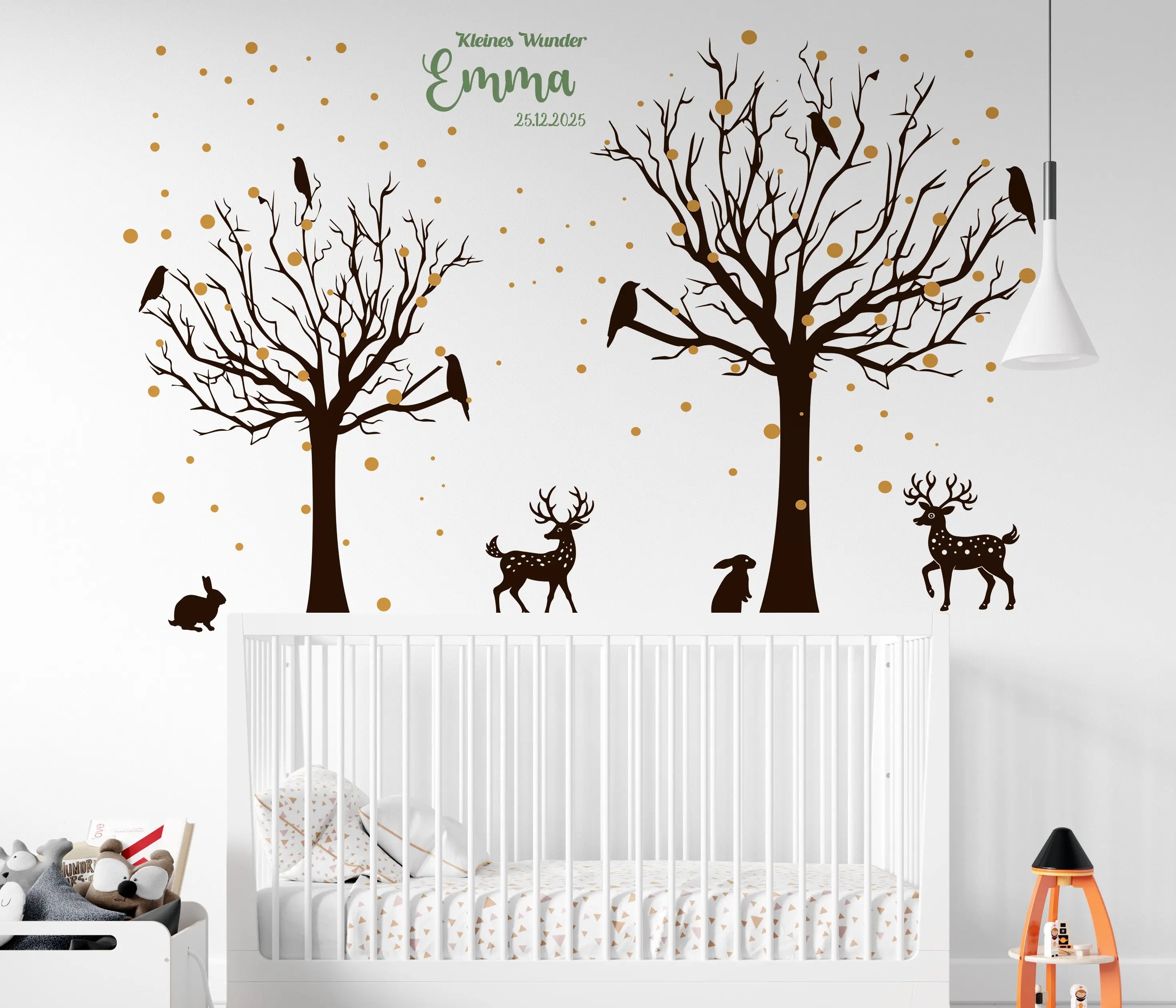 Wandtattoo Kinderzimmer Waldtiere – Personalisiert | 3-Farben Set mit Name Prakto