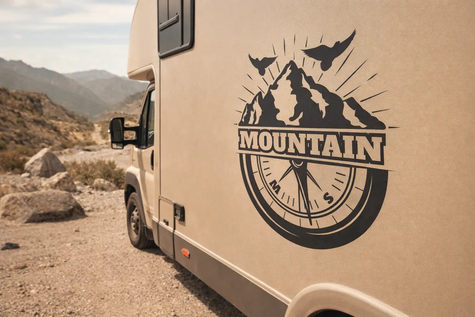 Personalisierter Mountain Kompass Van Aufkleber – Camper & Overland Fahrzeug Vinyl Sticker Prakto