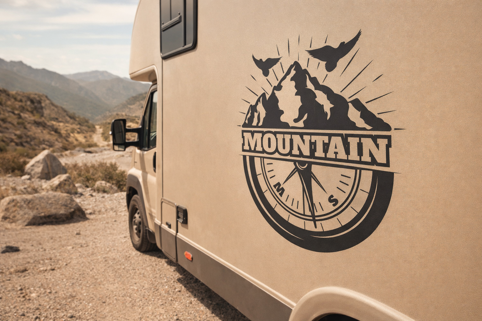 Personalisierter Mountain Kompass Van Aufkleber – Camper & Overland Fahrzeug Vinyl Sticker