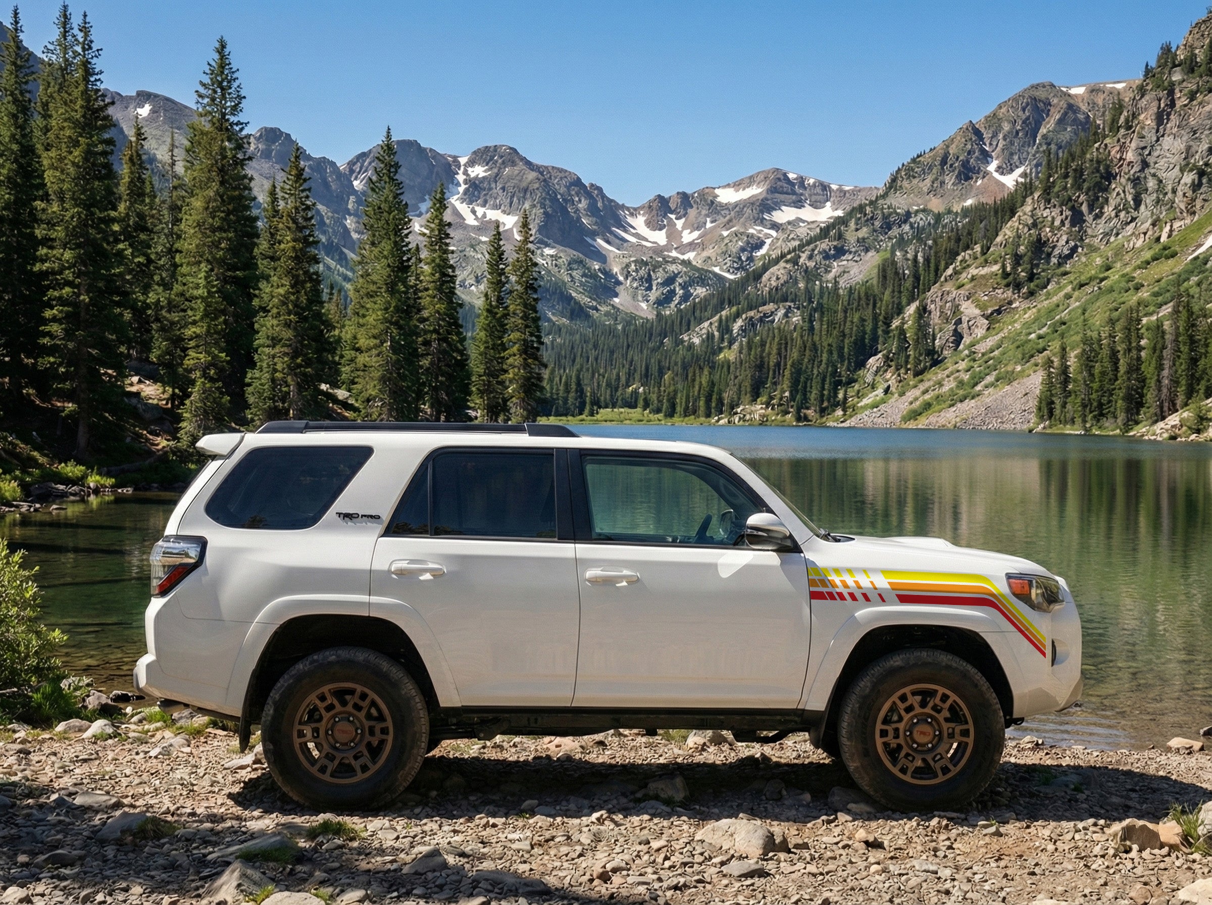 Sportliche Rallye Streifen für Toyota 4Runner Kotflügel vorne – Retro Design Gelb Orange Rot