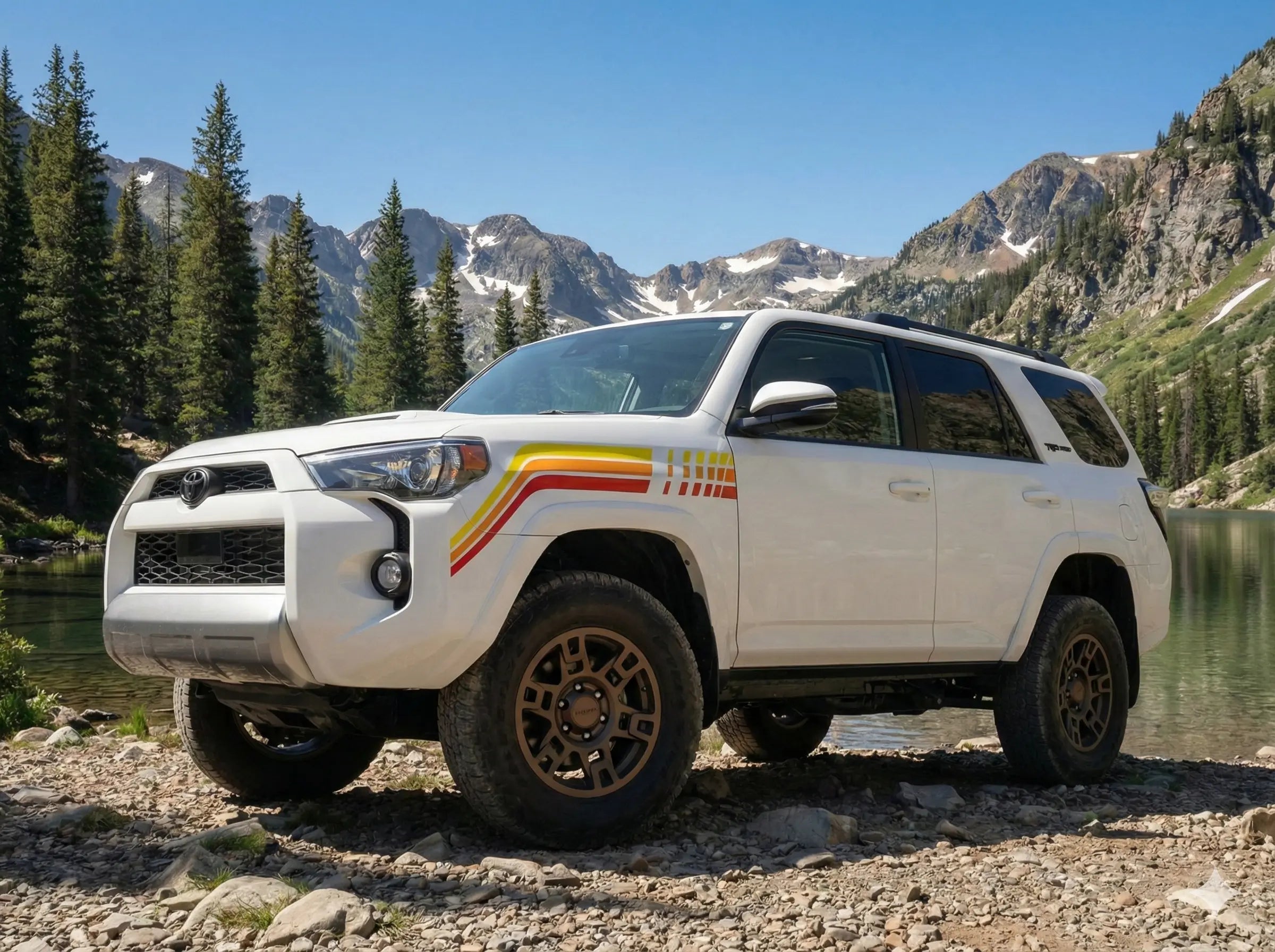 Toyota 4Runner Rallye Seitenstreifen SET – Edition Design Rot Gelb Orange| Offroad Autoaufkleber für beide Seiten Prakto