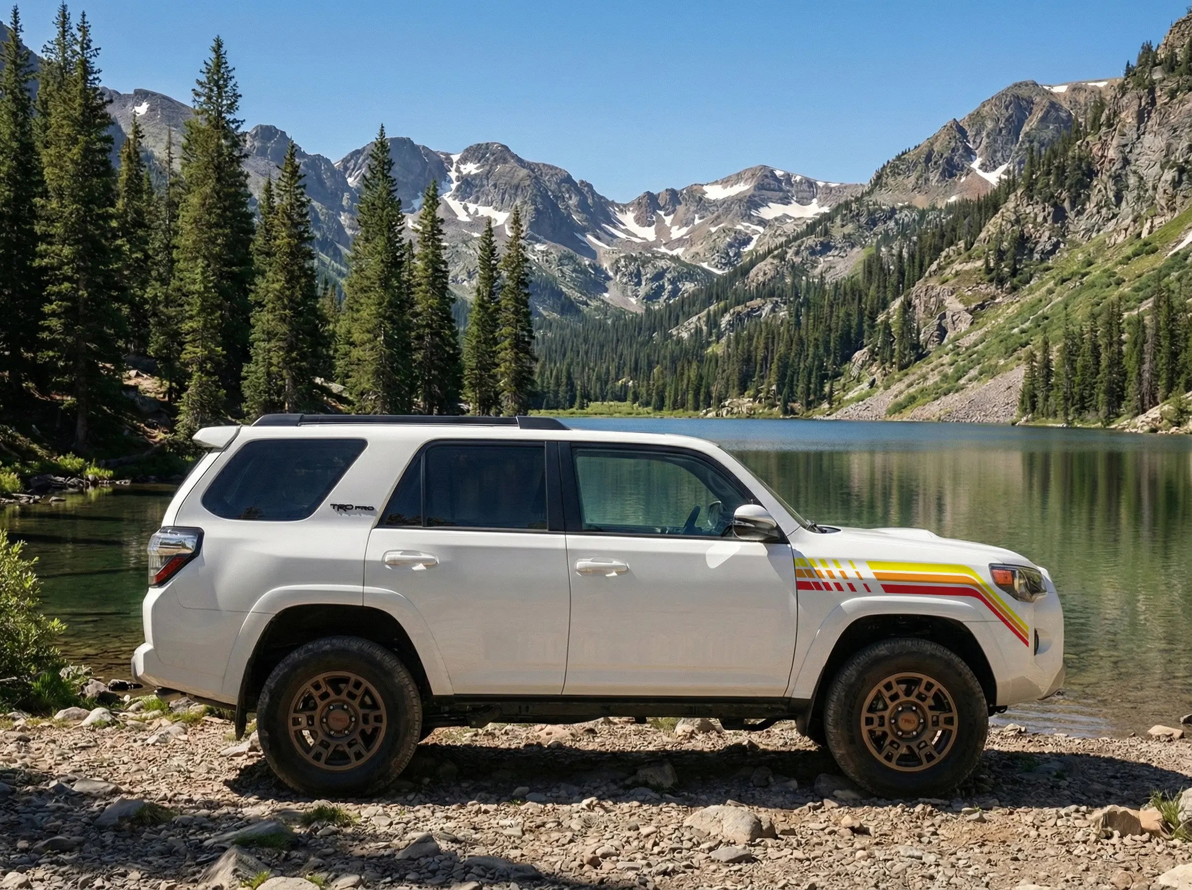 Toyota 4Runner Rallye Seitenstreifen SET – Edition Design Rot Gelb Orange| Offroad Autoaufkleber für beide Seiten Prakto
