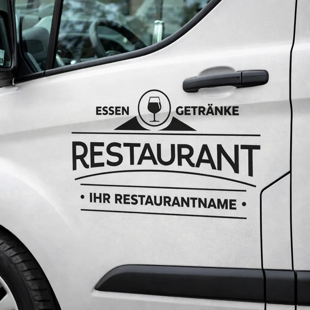 Personalisierte Restaurant Fahrzeugfolie – Premium Logo für Auto & Lieferwagen (20×48 bis 50×120 cm) Prakto