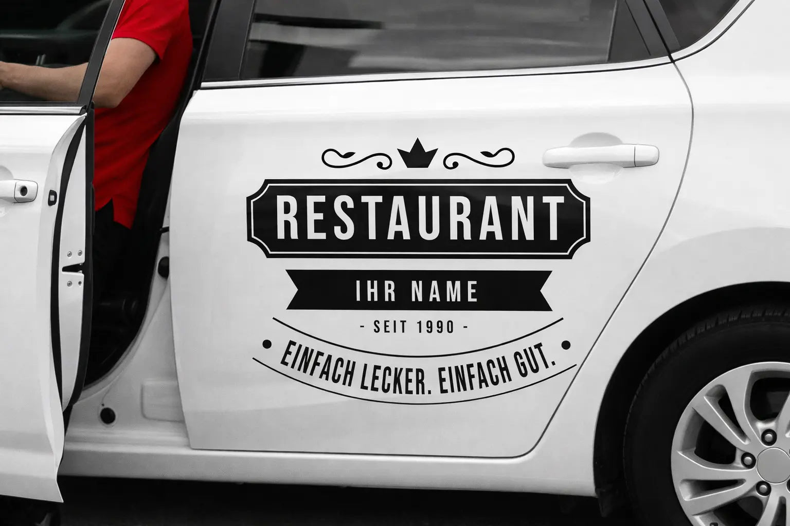 Personalisierte Restaurant Wandfolie – Premium Logo für Wand & Glas (30×50 bis 60×95 cm) Prakto