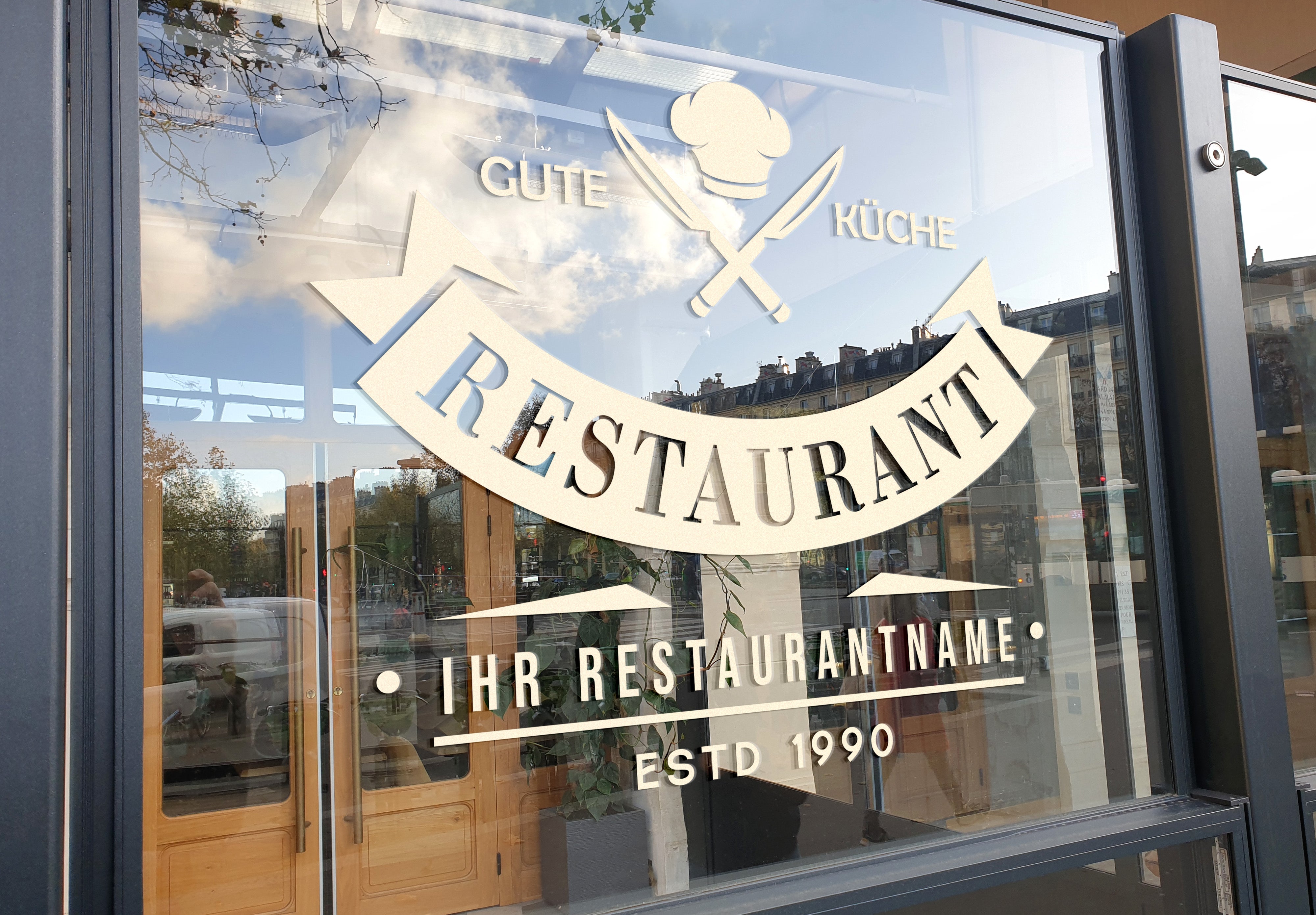 Restaurant Logo Wandfolie – 35–40 × 60–80 cm | Prakto.ch