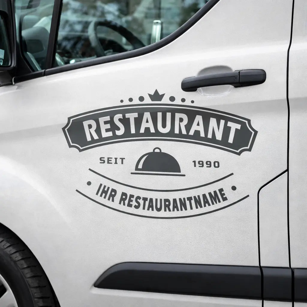 Personalisierte Restaurant Fahrzeugfolie – Premium Logo für Auto & Lieferwagen (30×52 bis 60×104 cm) Prakto