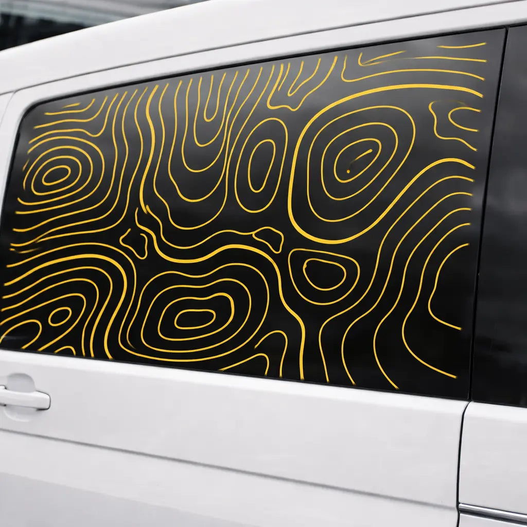 Topografie Fensterfolie für Auto, Van & Camper – Modernes Linien Design Prakto