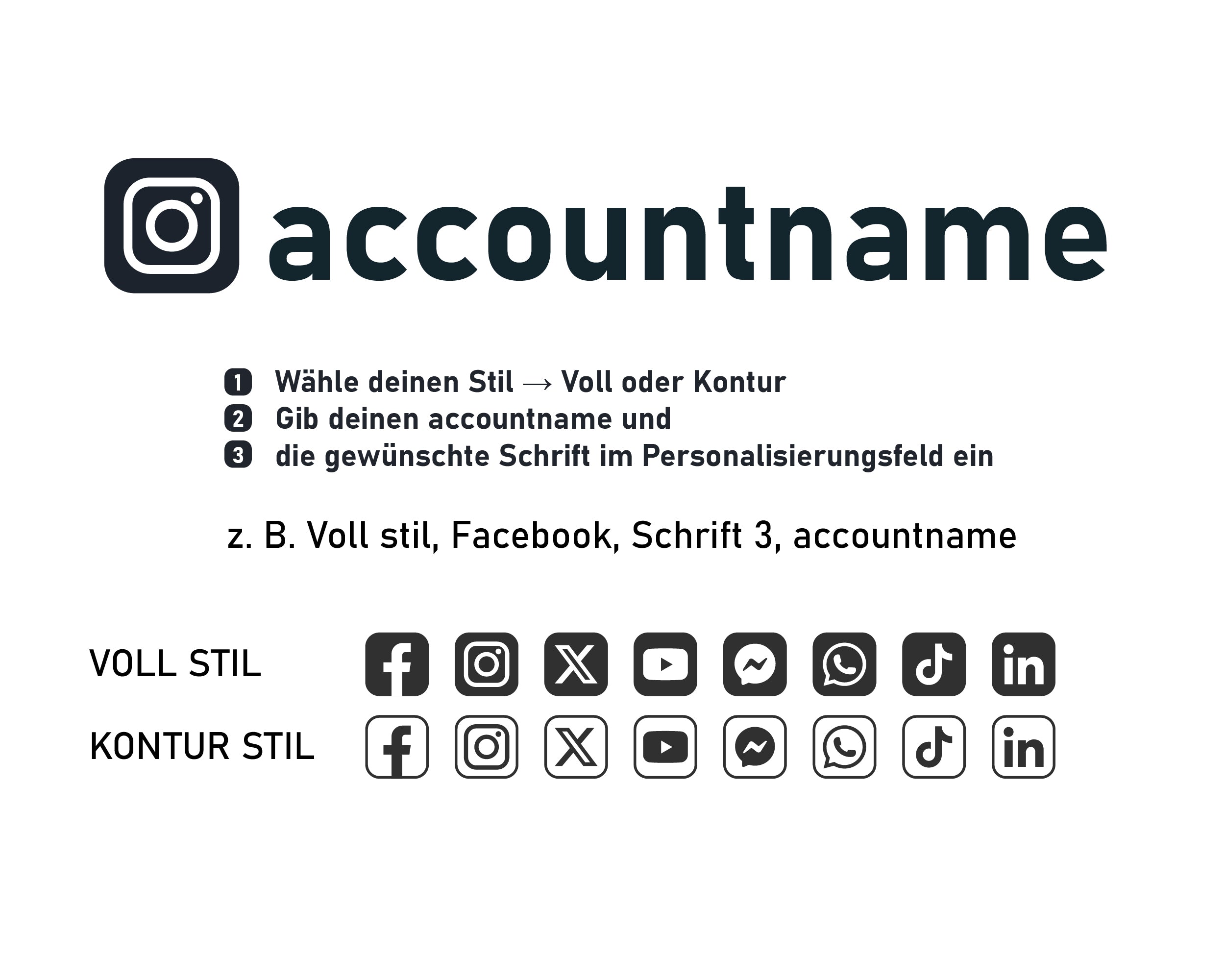 Social Media Aufkleber personalisiert | Instagram TikTok Facebook Sticker mit @Name – Voll- oder Kontur-Stil