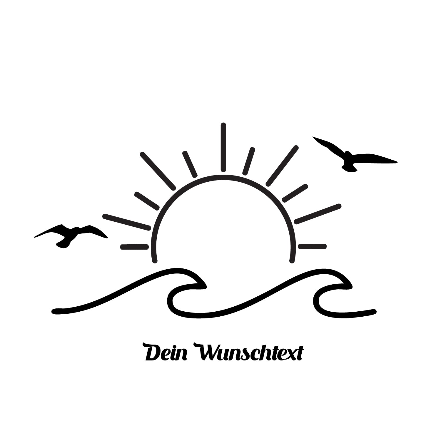 Sonne Welle & Möwen Aufkleber – Personalisiert mit Wunschtext | Camper Van, Wohnmobil & Laptop Sticker | Sommer Design
