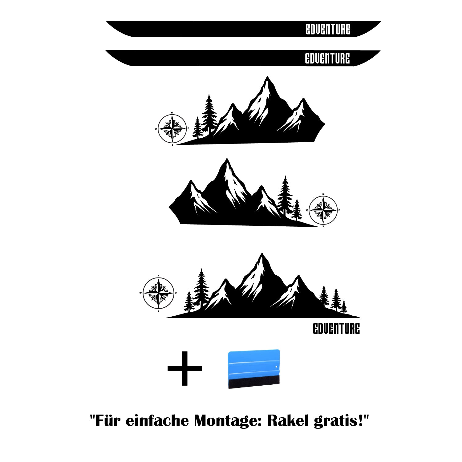 VW T5 / T6 Seitenstreifen „Adventure“ Berge & Kompass – personalisierbar – Set für Seiten + Heck