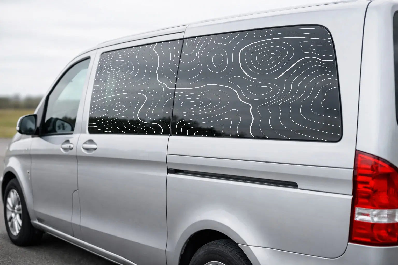 Topografie Fensterfolie für Auto, Van & Camper – Modernes Linien Design Prakto