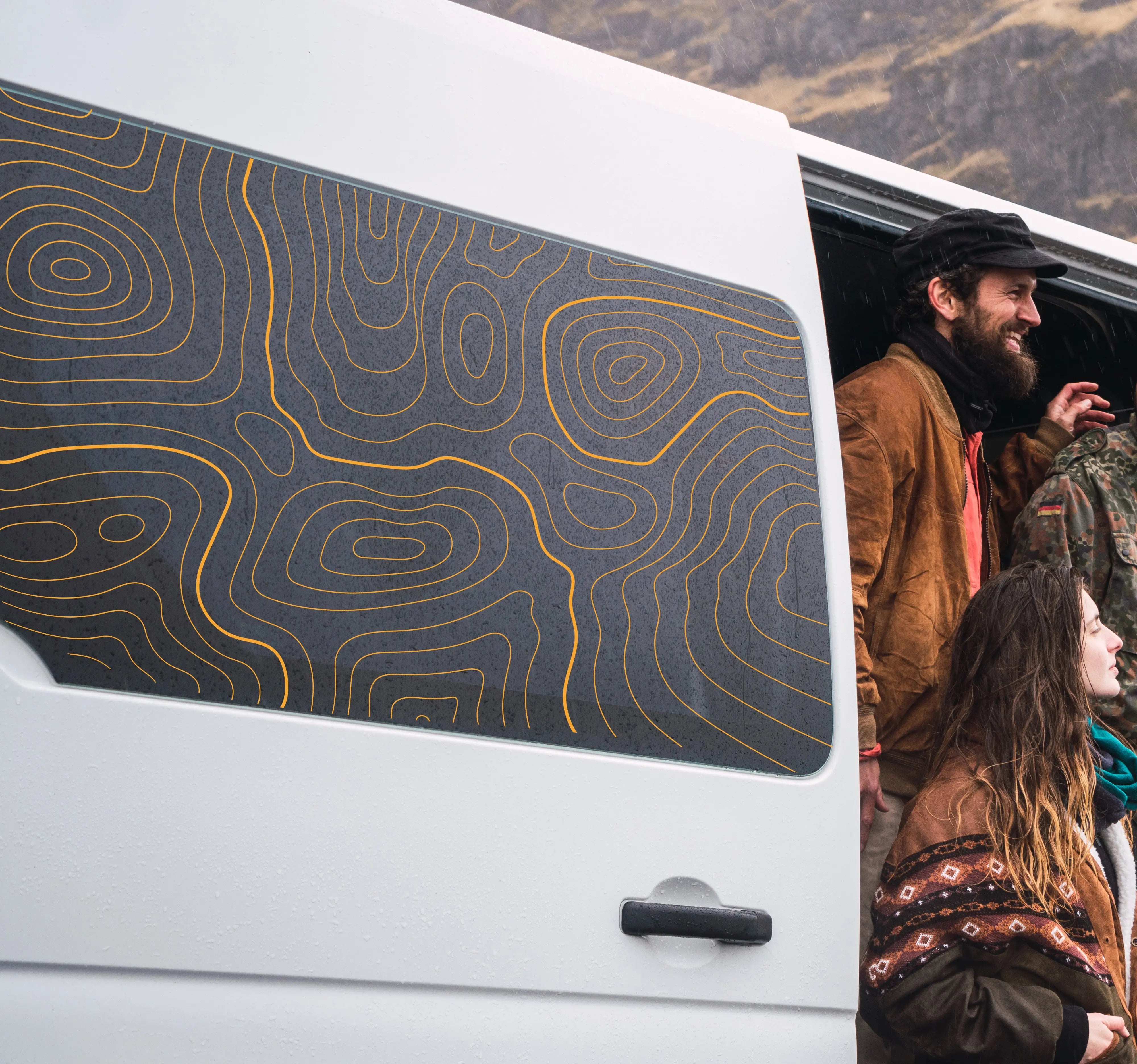 Topografie Fensterfolie für Auto, Van & Camper – Modernes Linien Design Prakto
