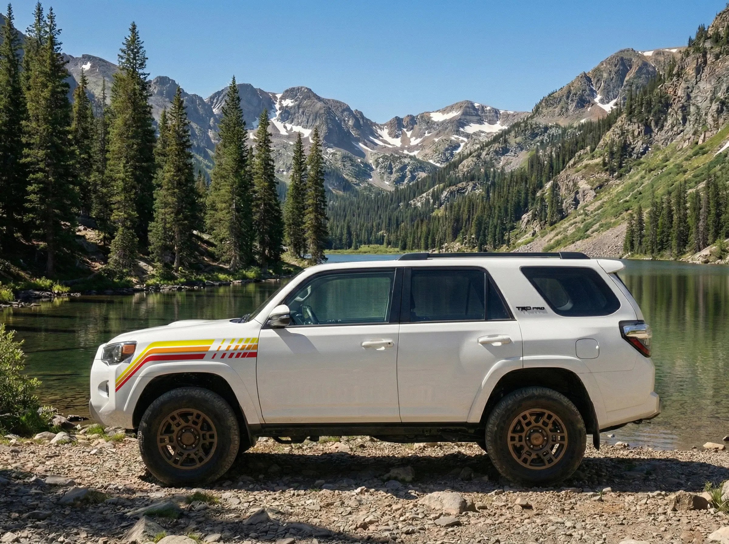Toyota 4Runner Rallye Seitenstreifen SET – Edition Design Rot Gelb Orange| Offroad Autoaufkleber für beide Seiten Prakto