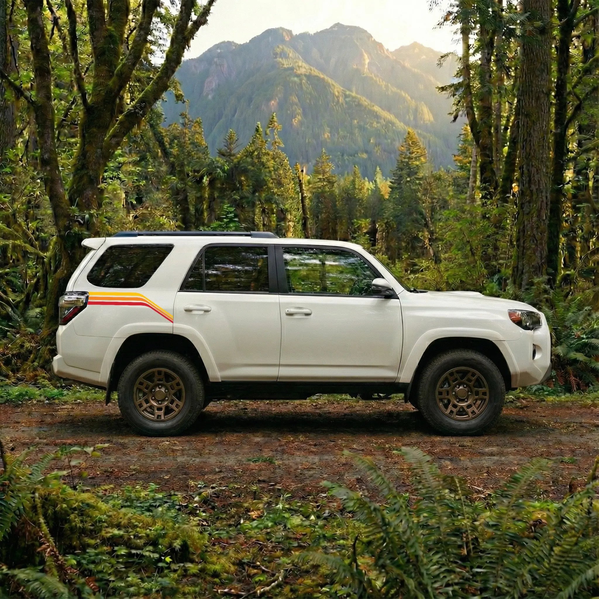 Premium Retro Seitenstreifen SET für Toyota 4Runner – 3-Farben Edition (Rot–Orange–Gelb) | Offroad & Rallye Design | Beidseitig Prakto