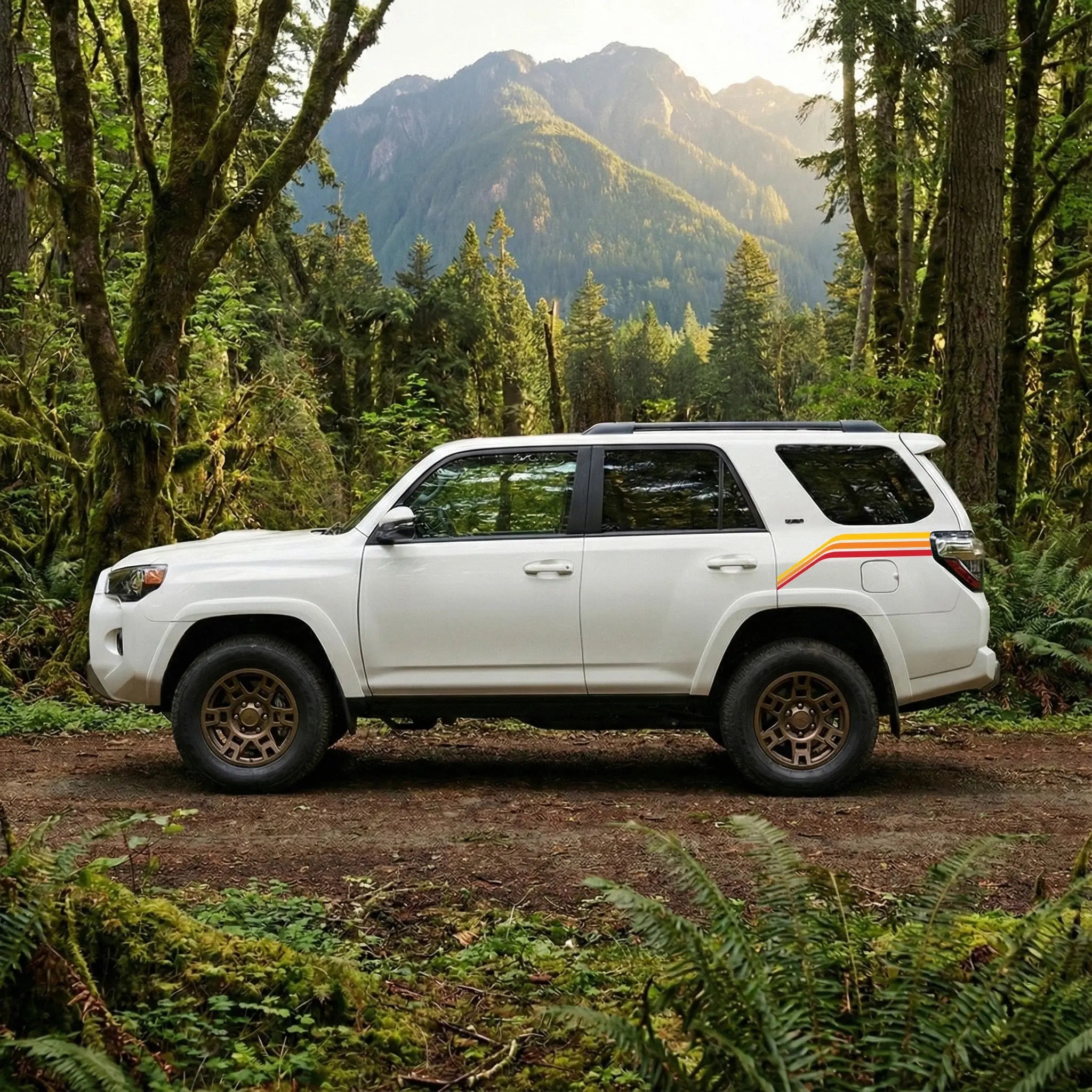 Premium Retro Seitenstreifen SET für Toyota 4Runner – 3-Farben Edition (Rot–Orange–Gelb) | Offroad & Rallye Design | Beidseitig Prakto