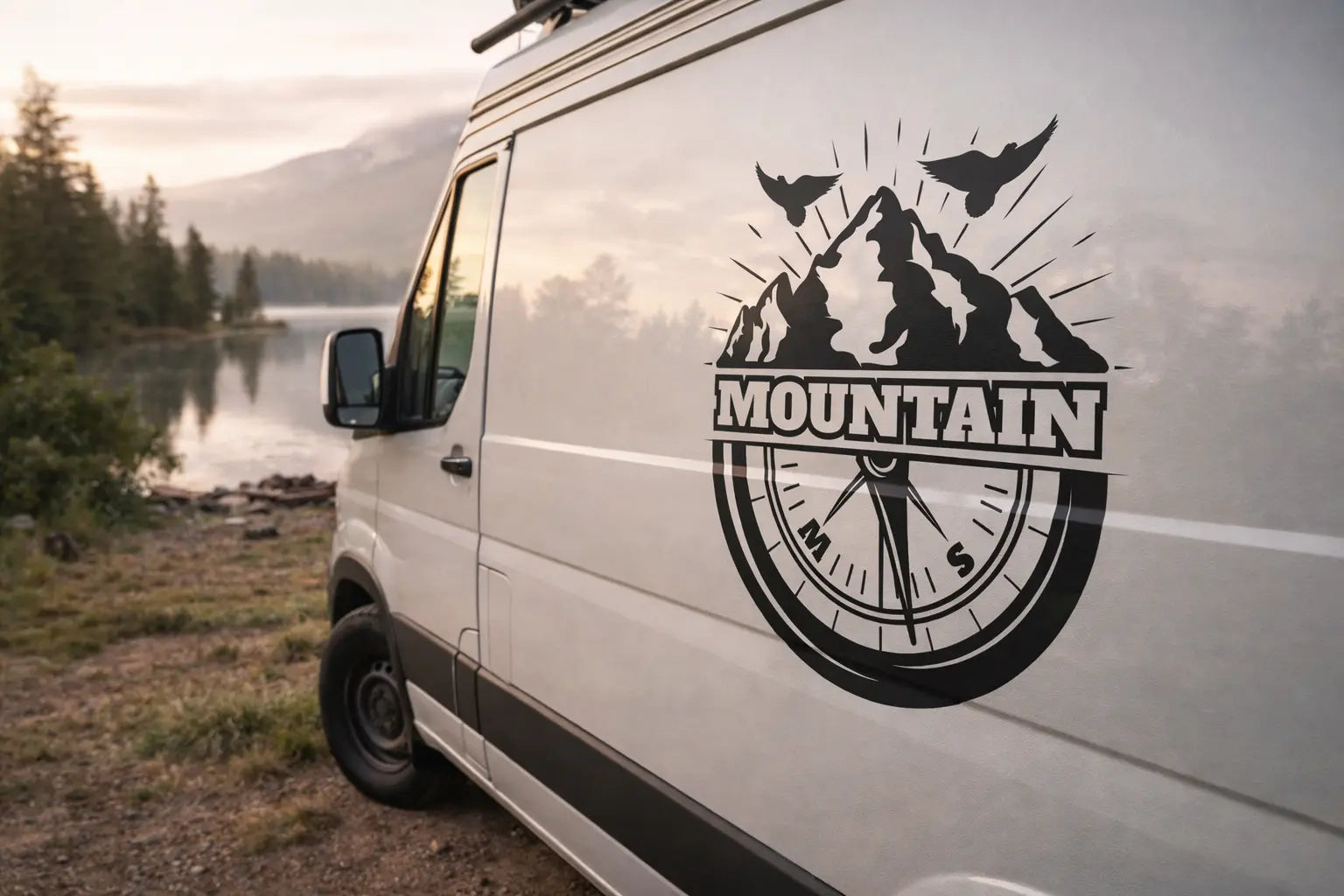 Personalisierter Mountain Kompass Van Aufkleber – Camper & Overland Fahrzeug Vinyl Sticker Prakto