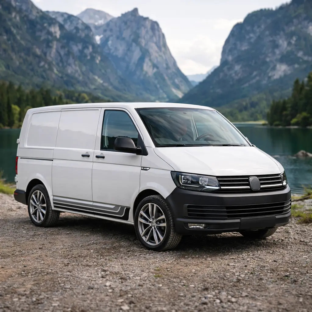 Modern Camper Van Side Stripe Decal Set (Left & Right) – Black & Grey Retro Vinyl Prakto