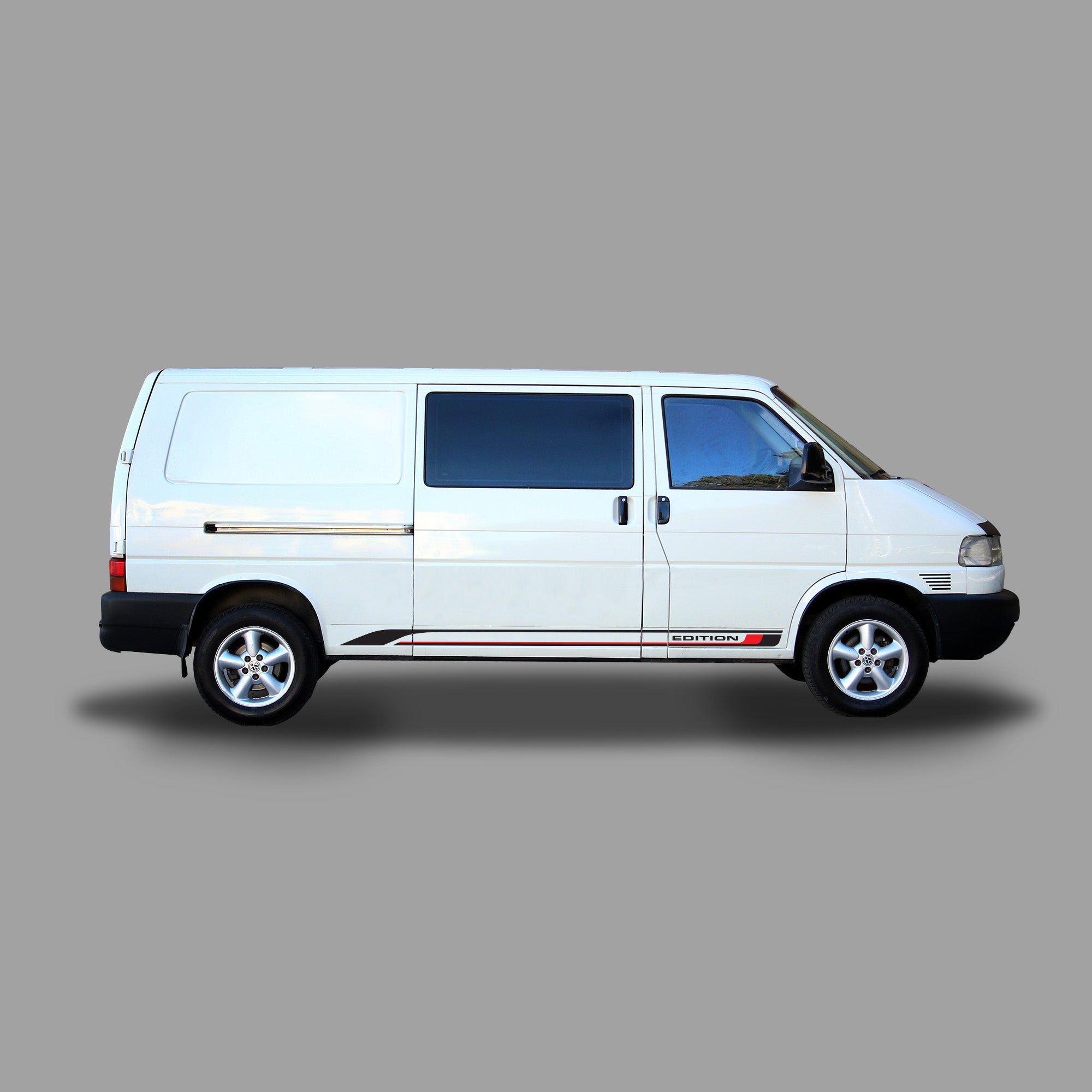 VW T4 Seitenstreifen Set EDITION – Schwarz Rot – Retro Bulli Aufkleber für Baujahre 1990–2003