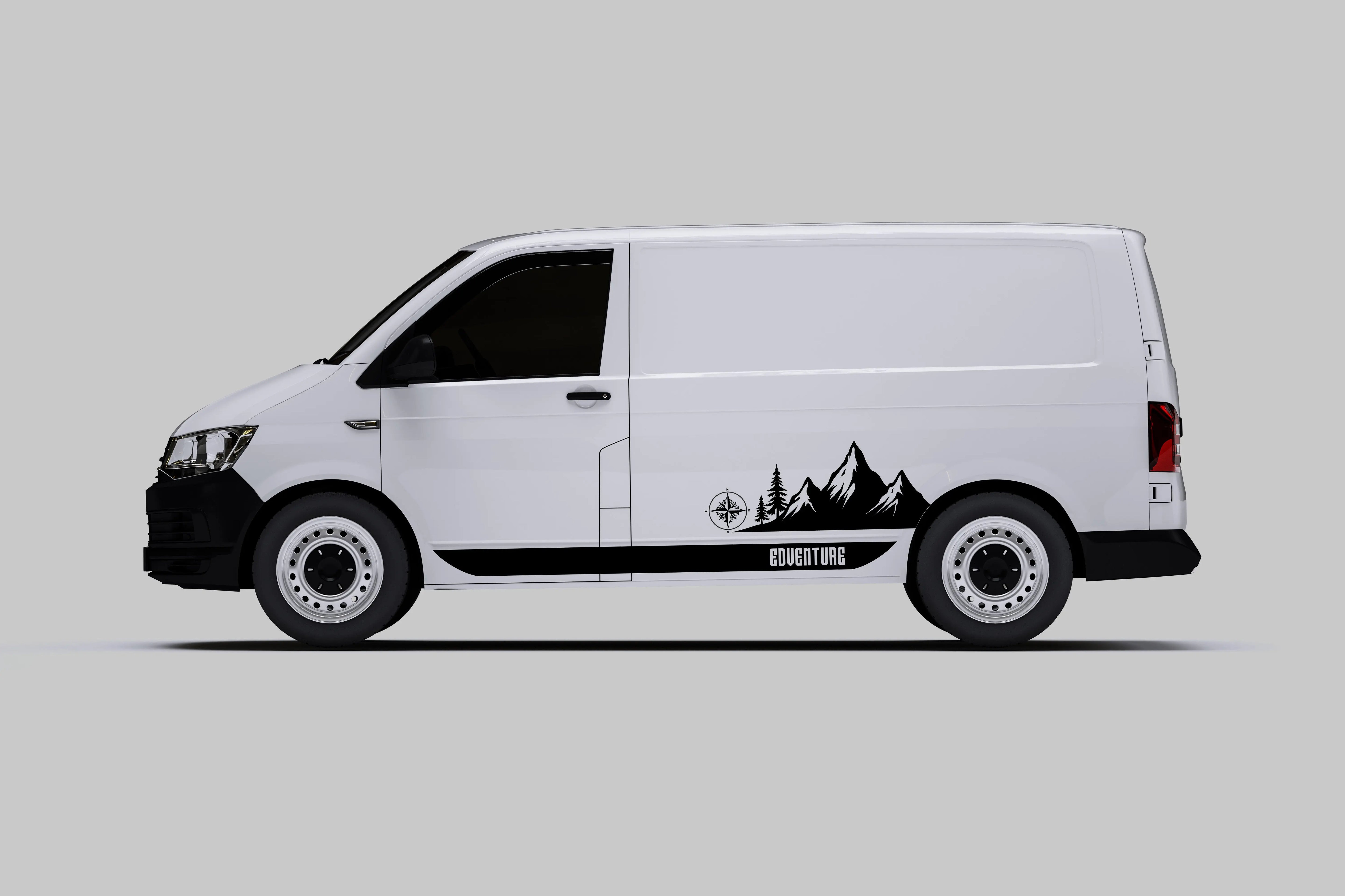 VW T5 / T6 Seitenstreifen „Adventure“ Berge & Kompass – personalisierbar – Set für Seiten + Heck Prakto