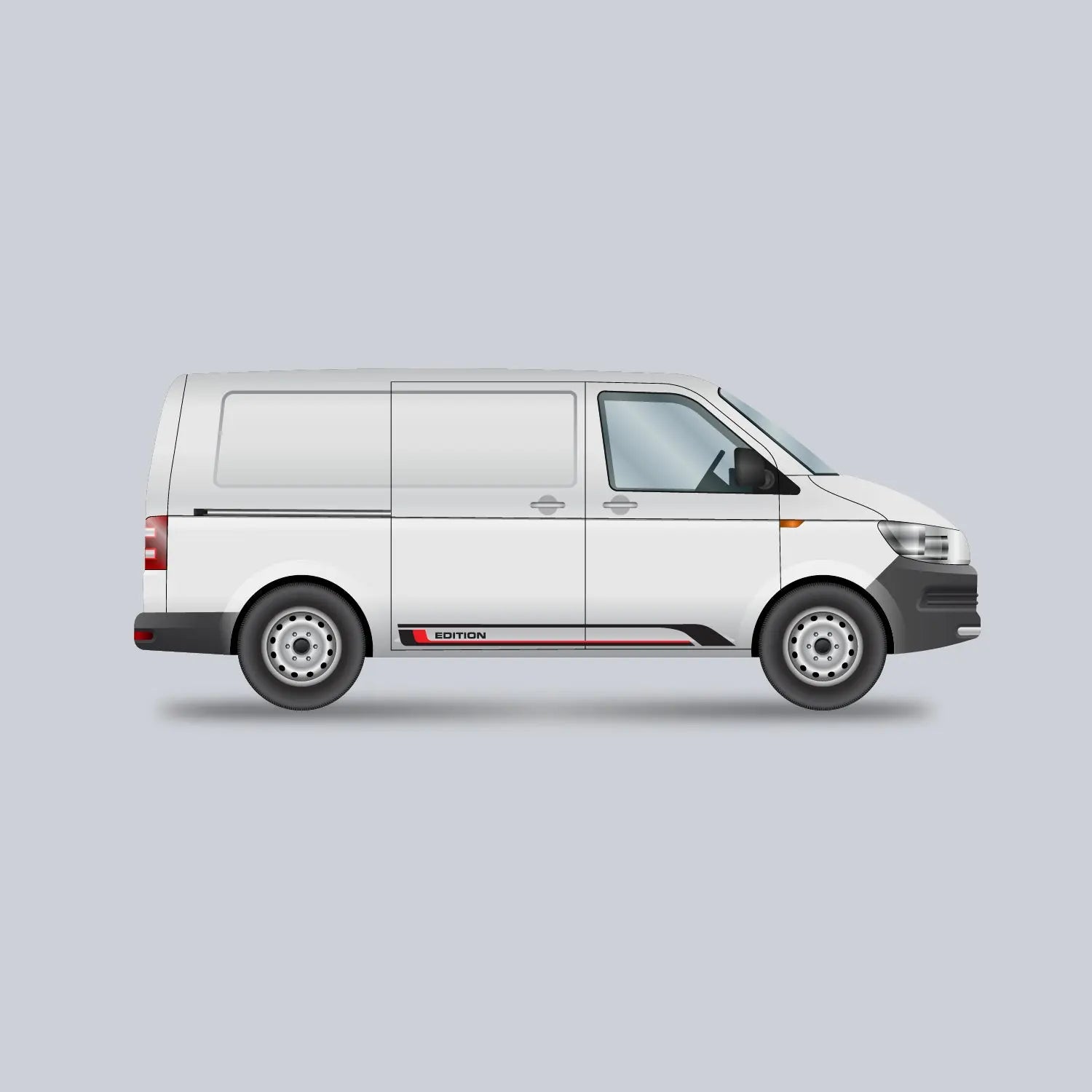 VW T5 & T5.1 Seitenstreifen Set EDITION Schwarz Rot | Facelift Tuning Aufkleber | Heckklappe & Flügeltüren | Kurz & Lang Prakto
