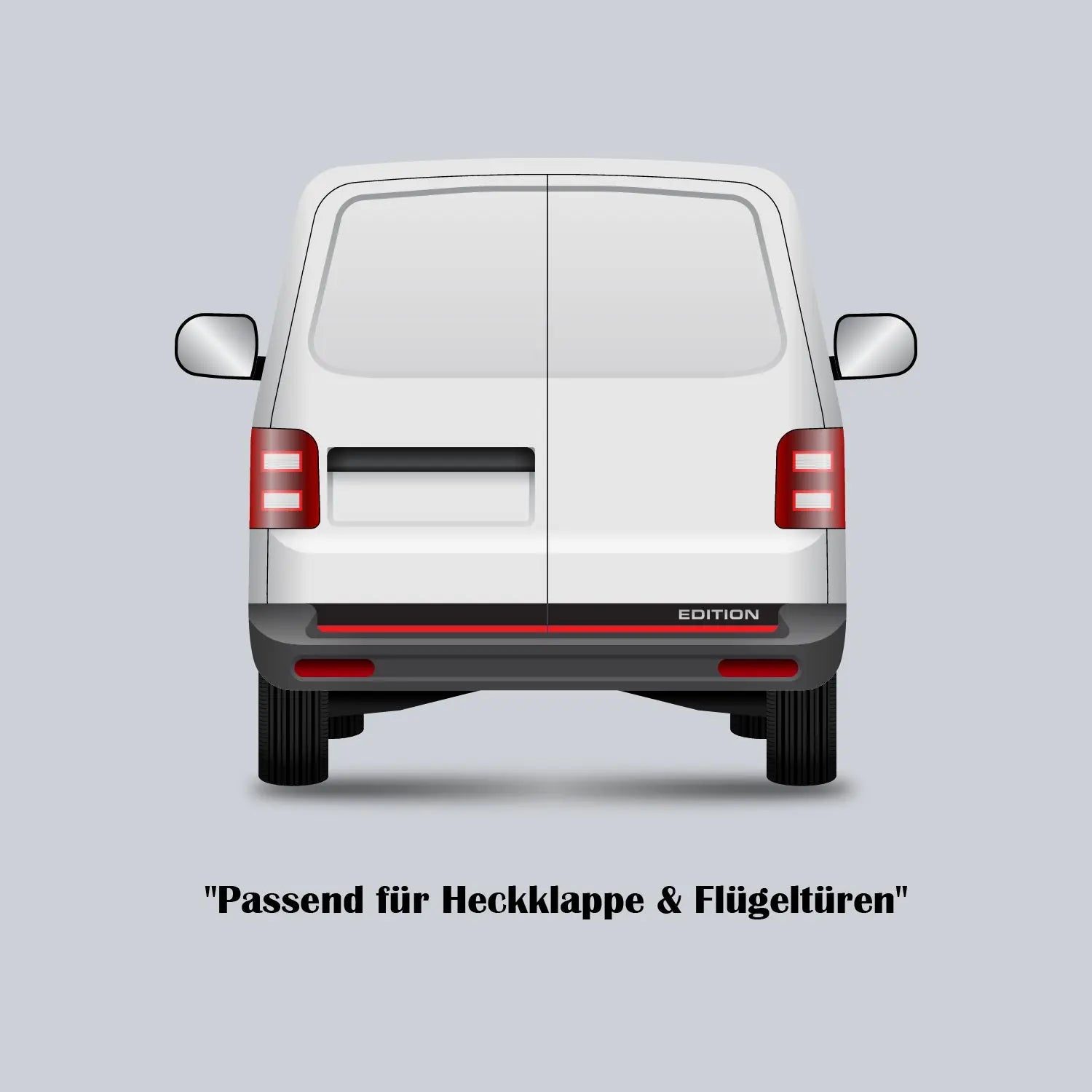 VW T5 & T5.1 Seitenstreifen Set EDITION Schwarz Rot | Facelift Tuning Aufkleber | Heckklappe & Flügeltüren | Kurz & Lang Prakto