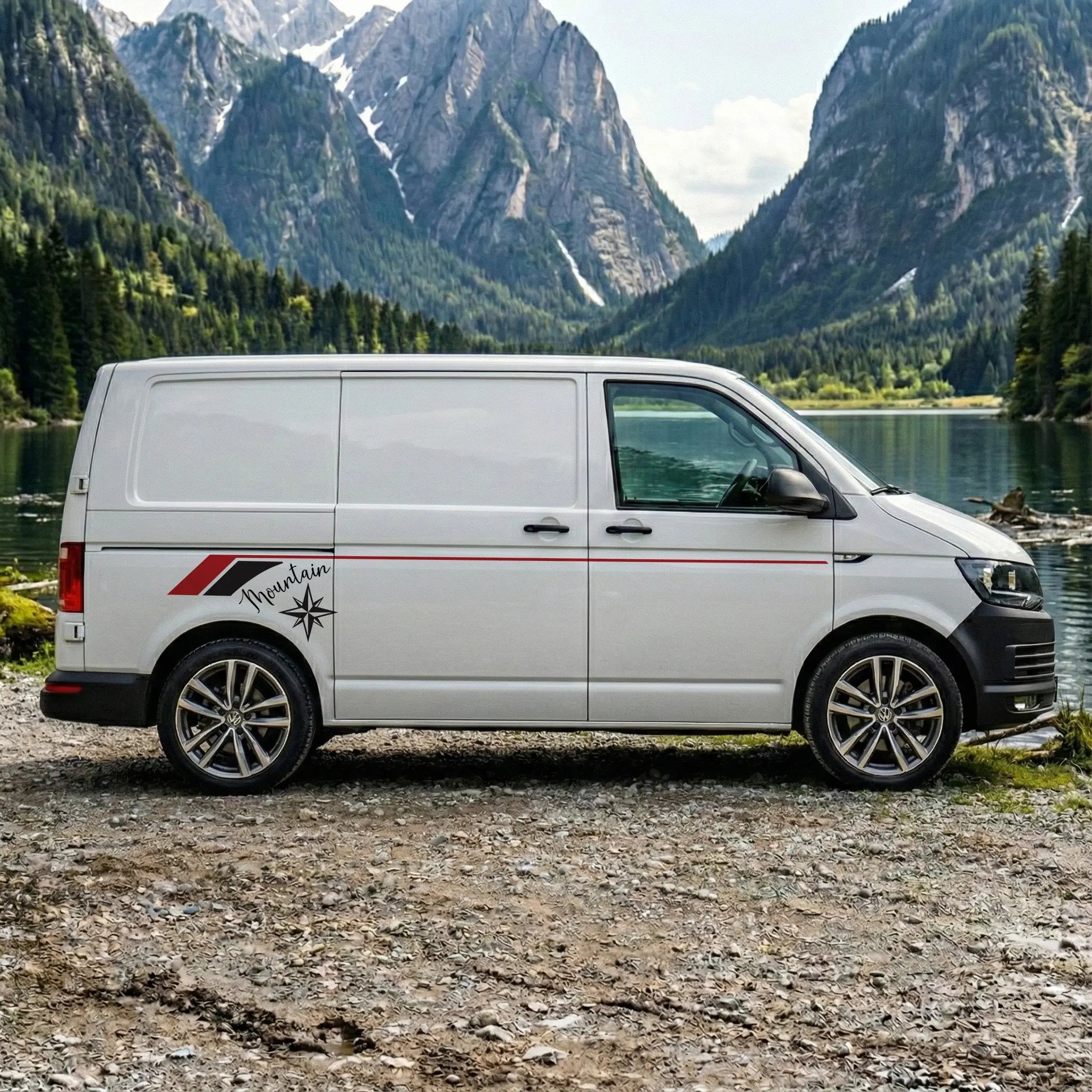 VW T5 T6 T6.1 Seitenstreifen Aufkleber Berge Freiheit Leben – Camper Vanlife Auto Sticker personalisiert Prakto