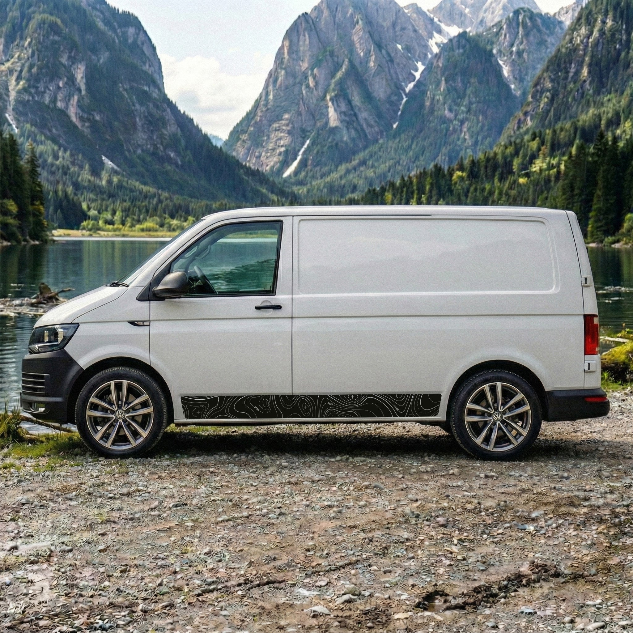 VW T5 T6 T6.1 Seitenstreifen „Topografie“ – Camper Van Aufkleber Set – Premium Vinyl