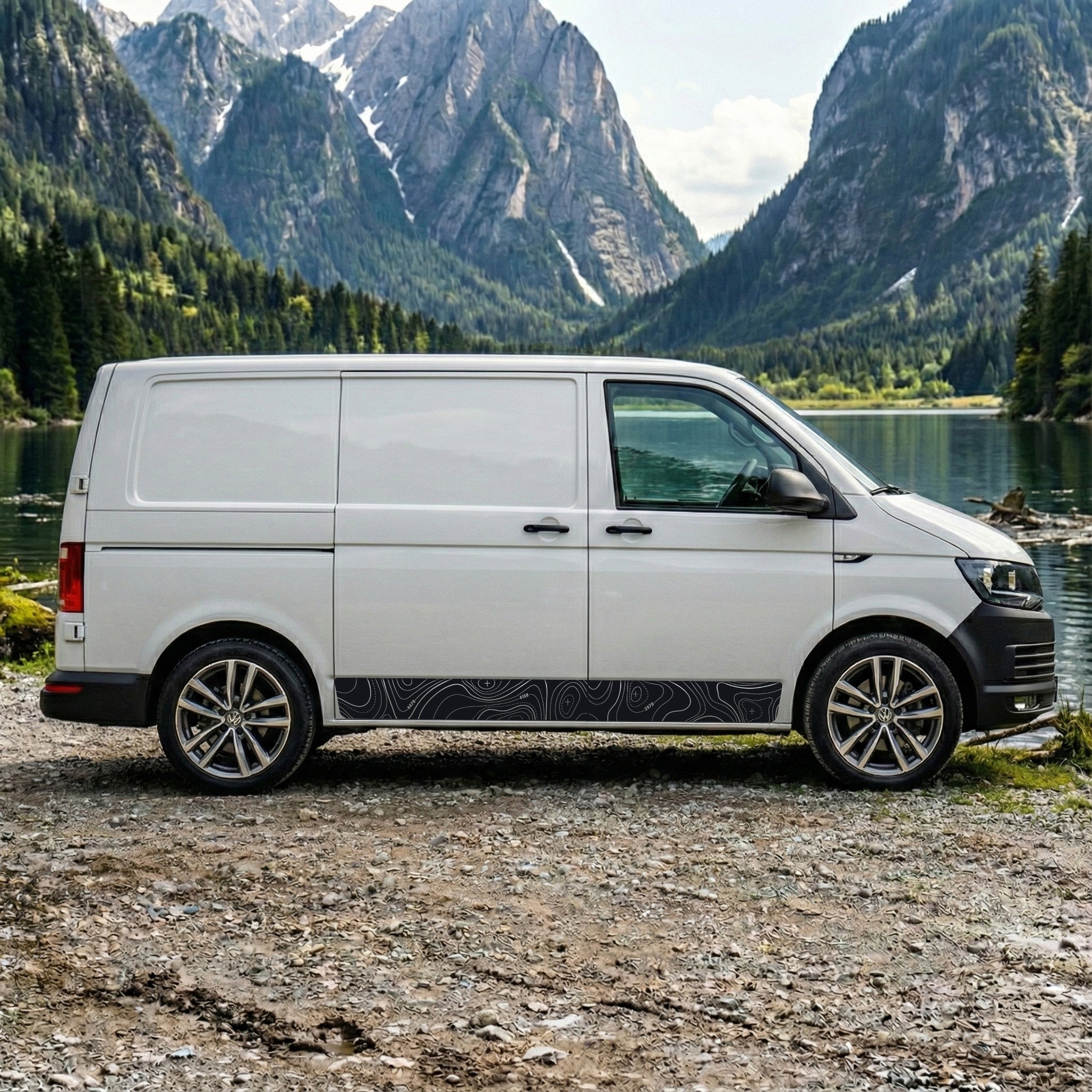 VW T5 T6 T6.1 Seitenstreifen „Topografie“ – Camper Van Aufkleber Set – Premium Vinyl