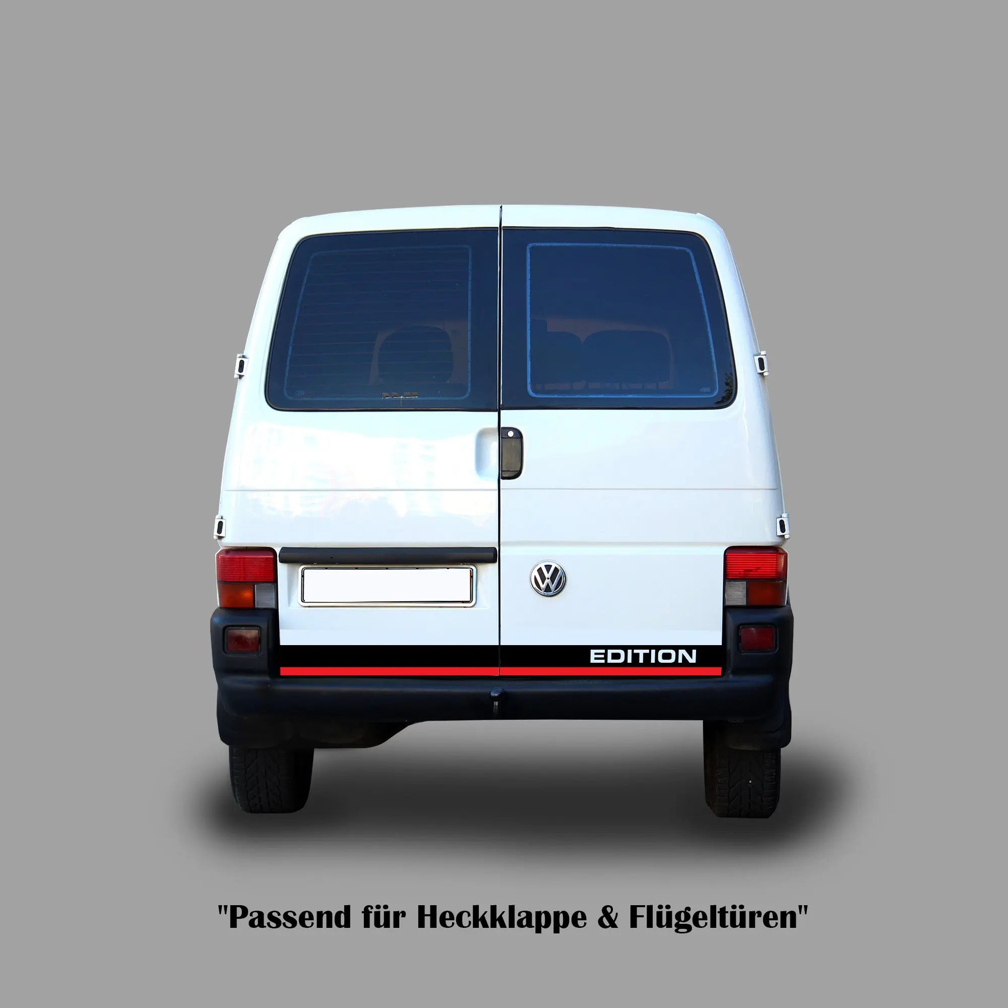 VW T4 Seitenstreifen Set EDITION – Schwarz Rot – Retro Bulli Aufkleber für Baujahre 1990–2003 Prakto