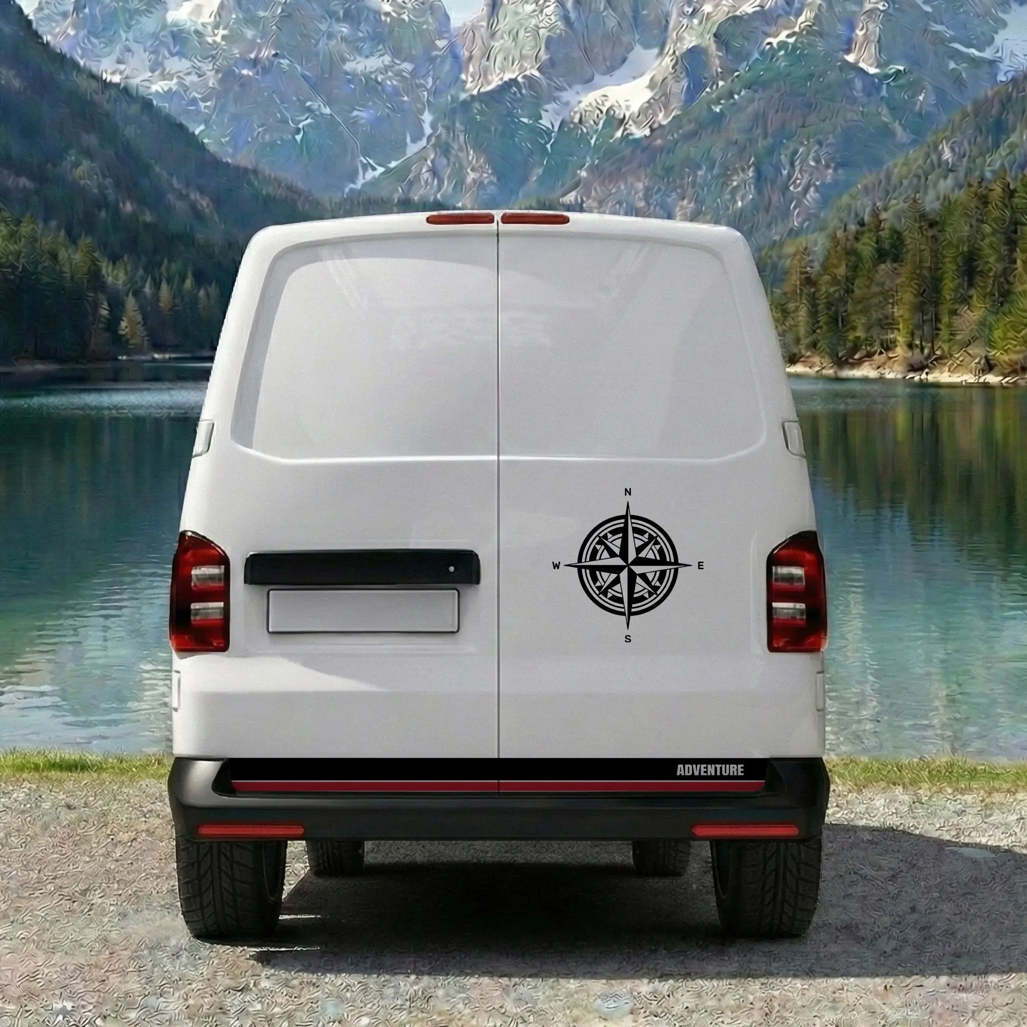 VW T5 T6 T6.1 Seitenstreifen Set Kompass & Heckaufkleber – Camper Vanlife Auto Aufkleber personalisiert Prakto