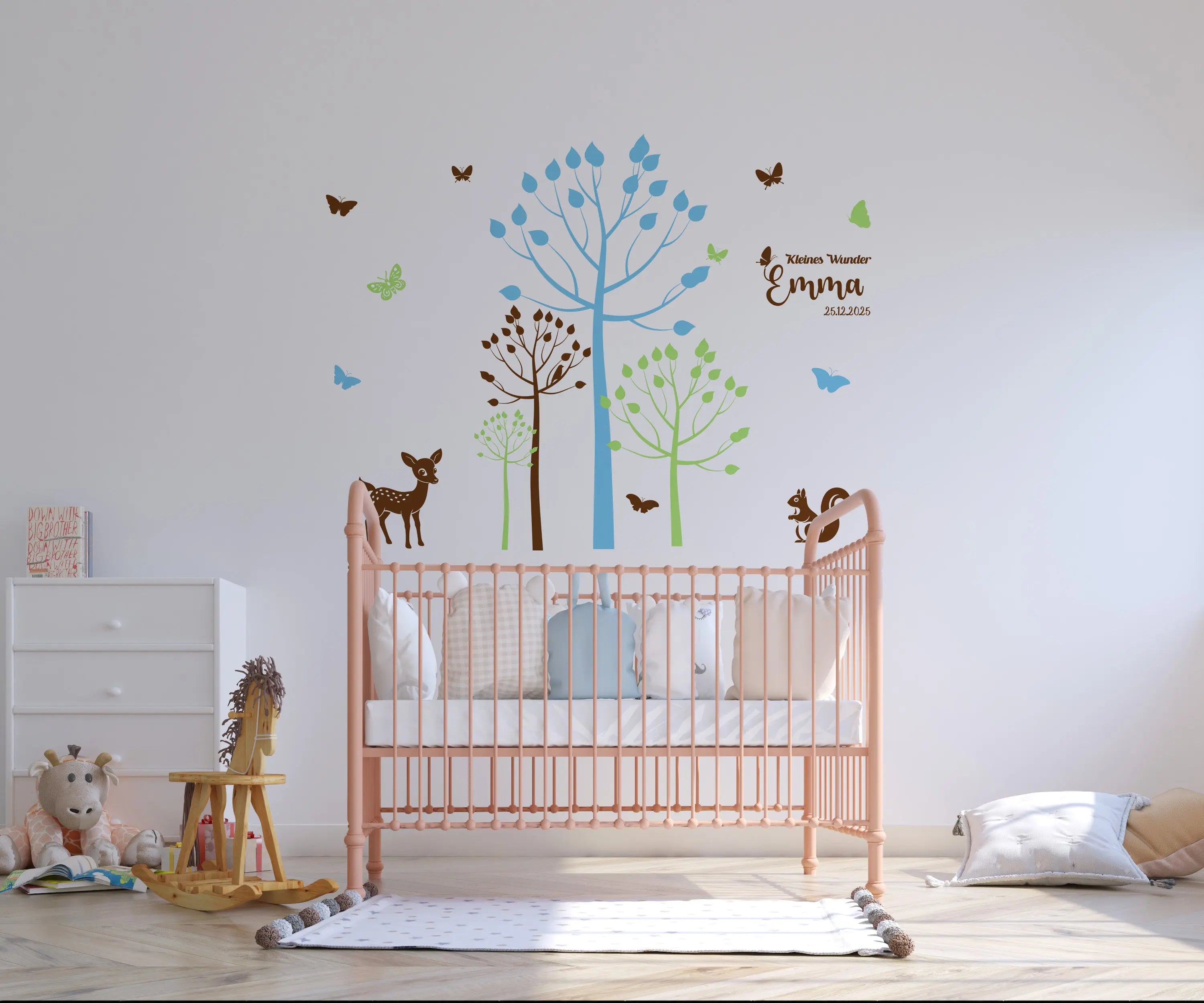 Wandtattoo Kinderzimmer Waldtiere – Personalisiert | 3-Farben Boho Wandaufkleber mit Name Prakto