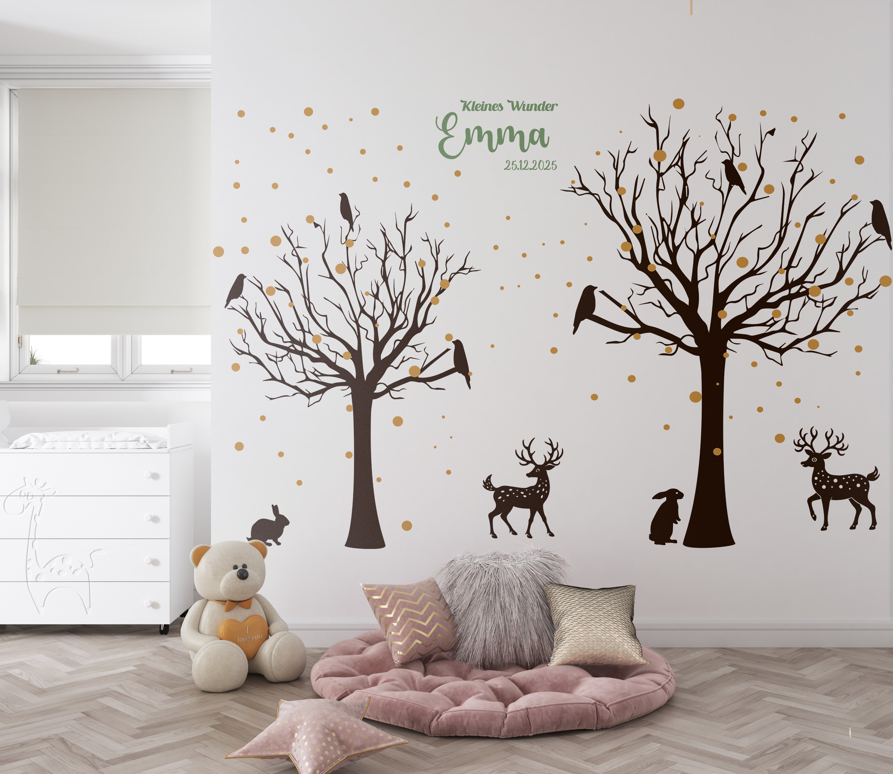 Wandtattoo Kinderzimmer Waldtiere – Personalisiert | 3-Farben Set mit Name