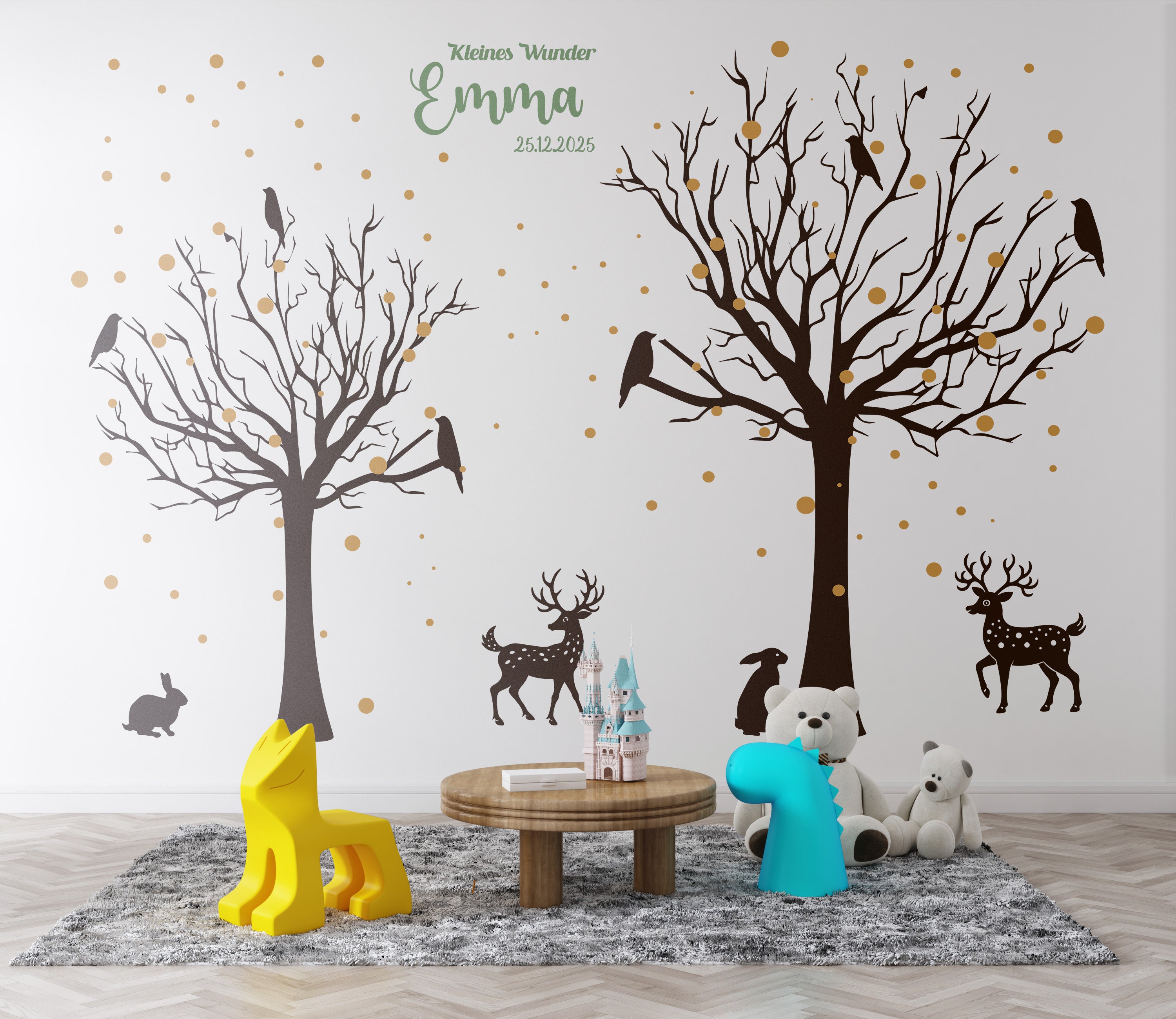 Wandtattoo Kinderzimmer Waldtiere – Personalisiert | 3-Farben Set mit Name