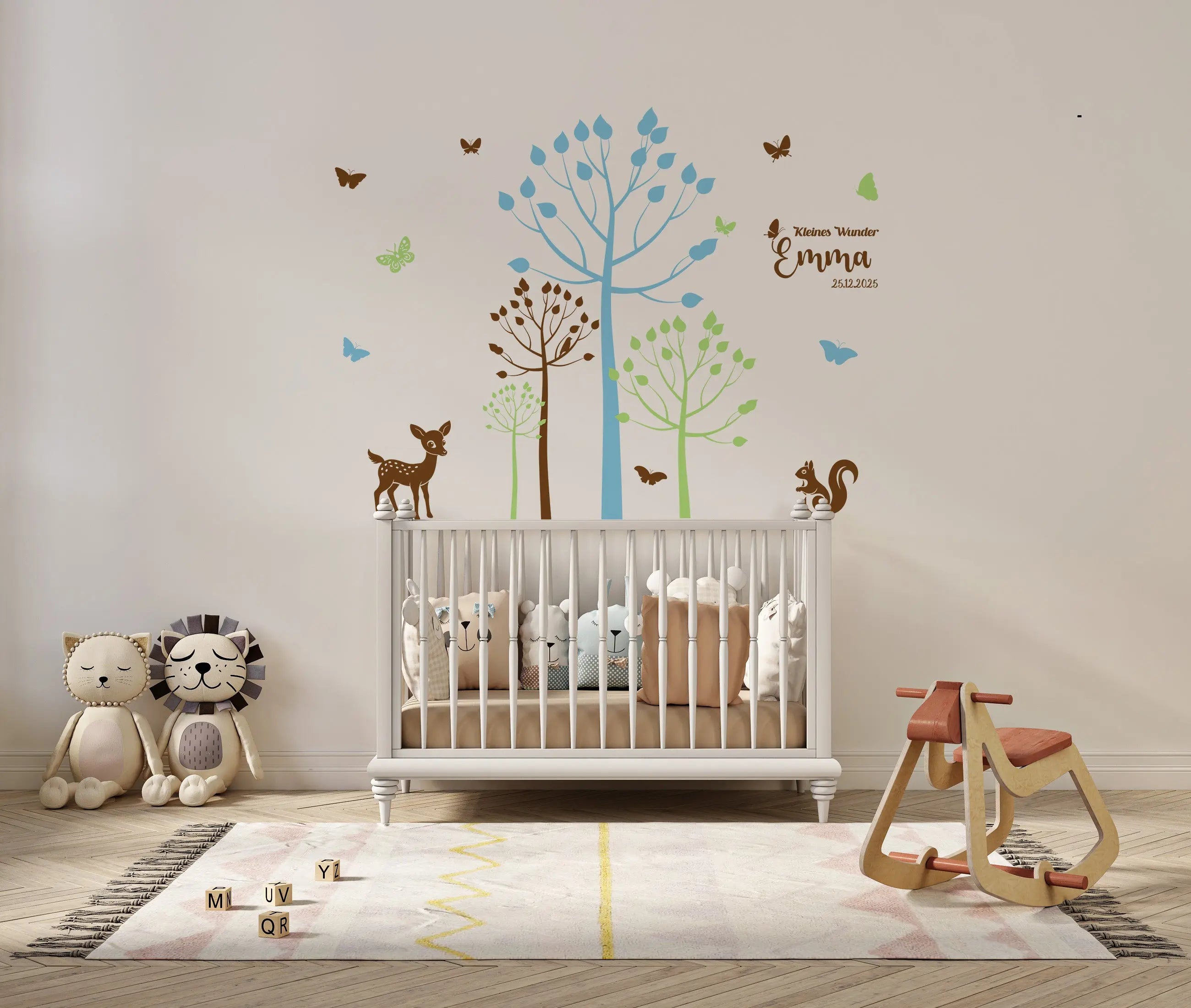 Wandtattoo Kinderzimmer Waldtiere – Personalisiert | 3-Farben Boho Wandaufkleber mit Name Prakto