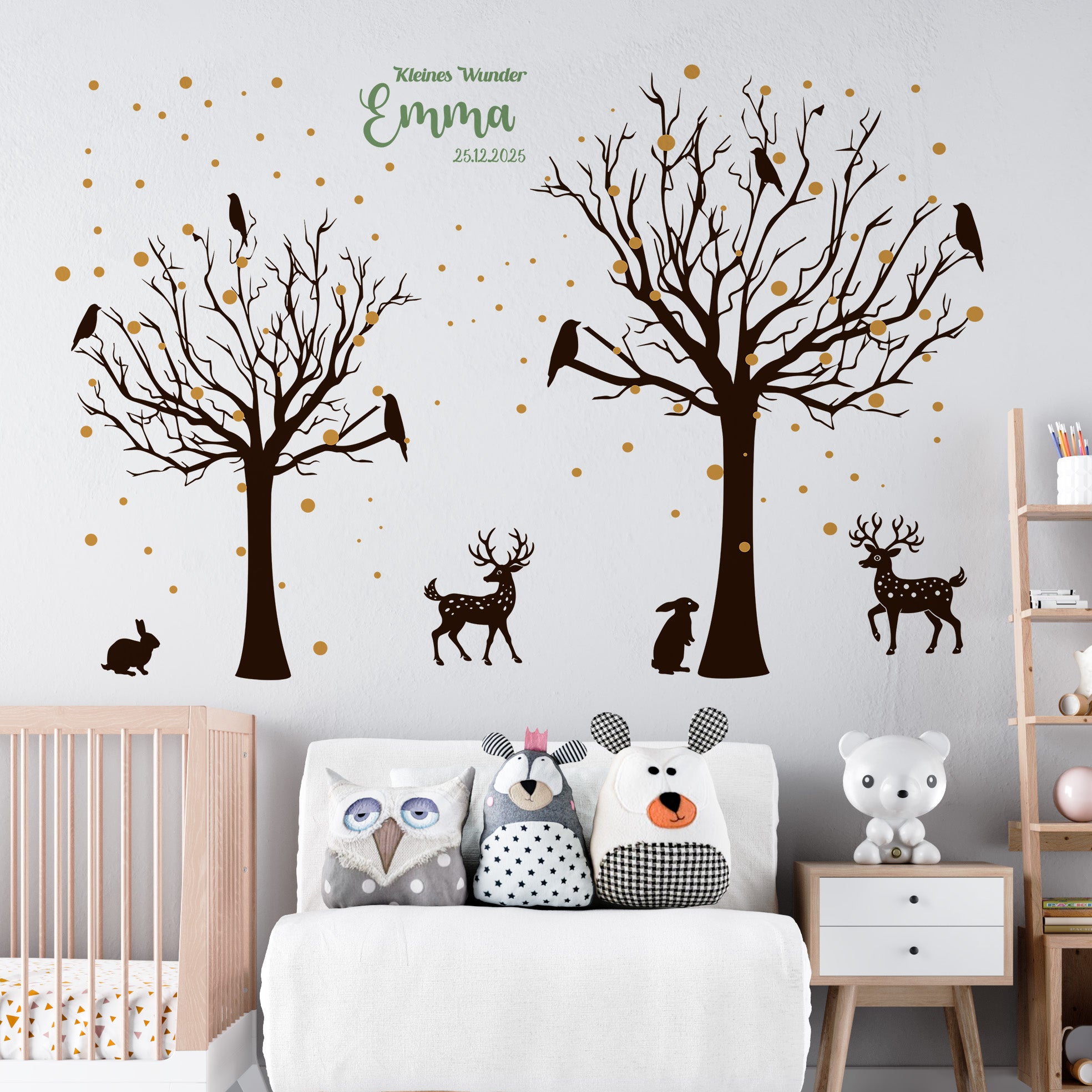 Wandtattoo Kinderzimmer Waldtiere – Personalisiert | 3-Farben Set mit Name