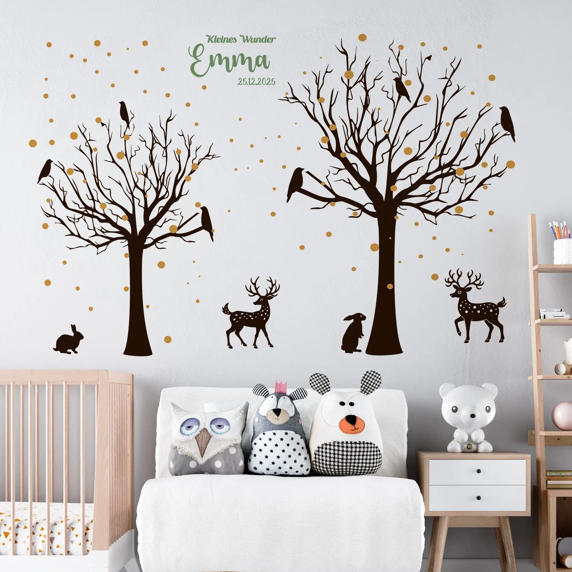 Wandtattoo Kinderzimmer Waldtiere – Personalisiert | 3-Farben Set mit Name Prakto