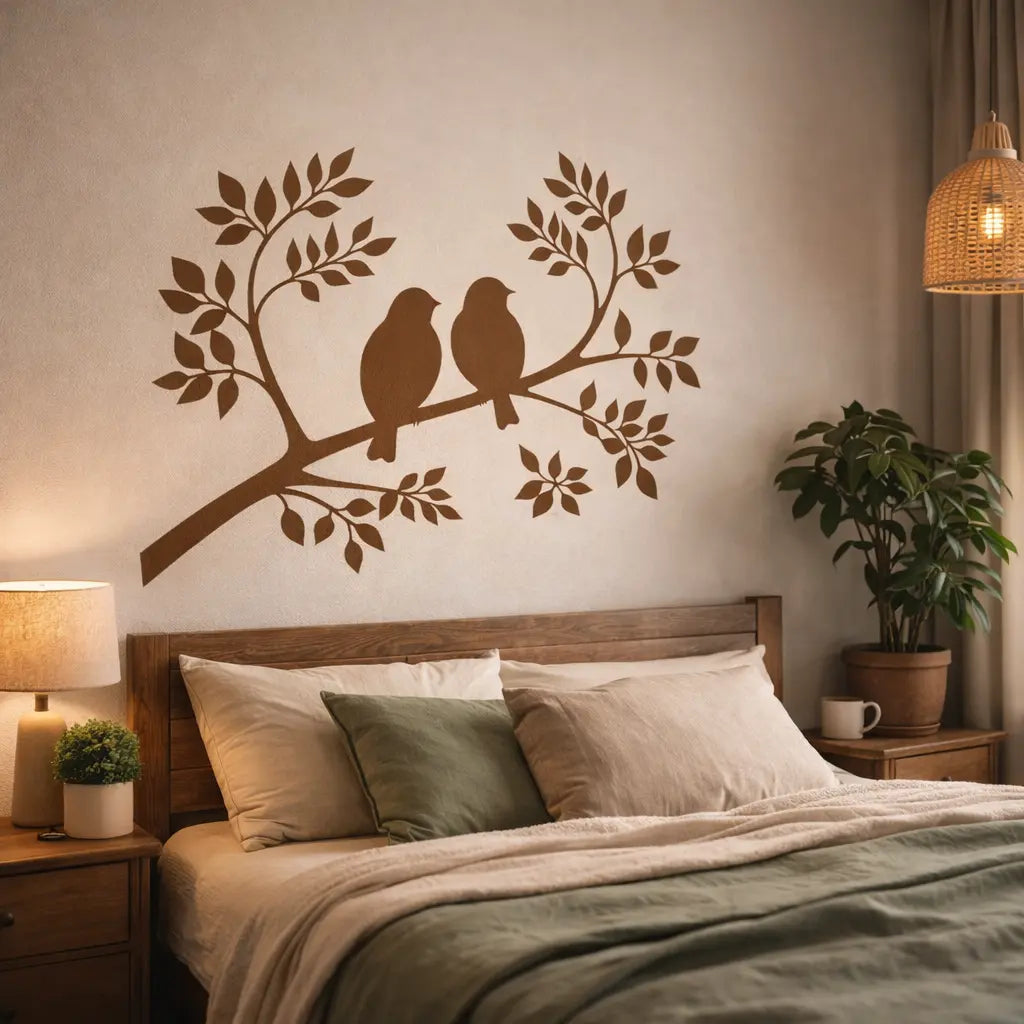 Wandtattoo Vögel auf Ast – Minimalistische Wandfolie aus Vinyl (20×30 bis 60×90 cm) Prakto