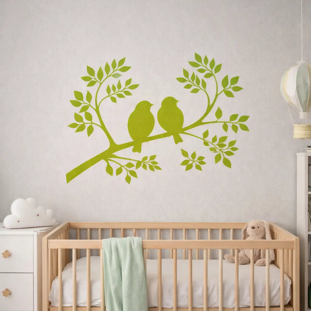 Wandtattoo Vögel auf Ast – Minimalistische Wandfolie aus Vinyl (20×30 bis 60×90 cm) Prakto