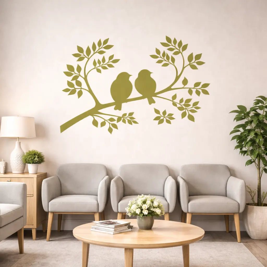 Wandtattoo Vögel auf Ast – Minimalistische Wandfolie aus Vinyl (20×30 bis 60×90 cm) Prakto