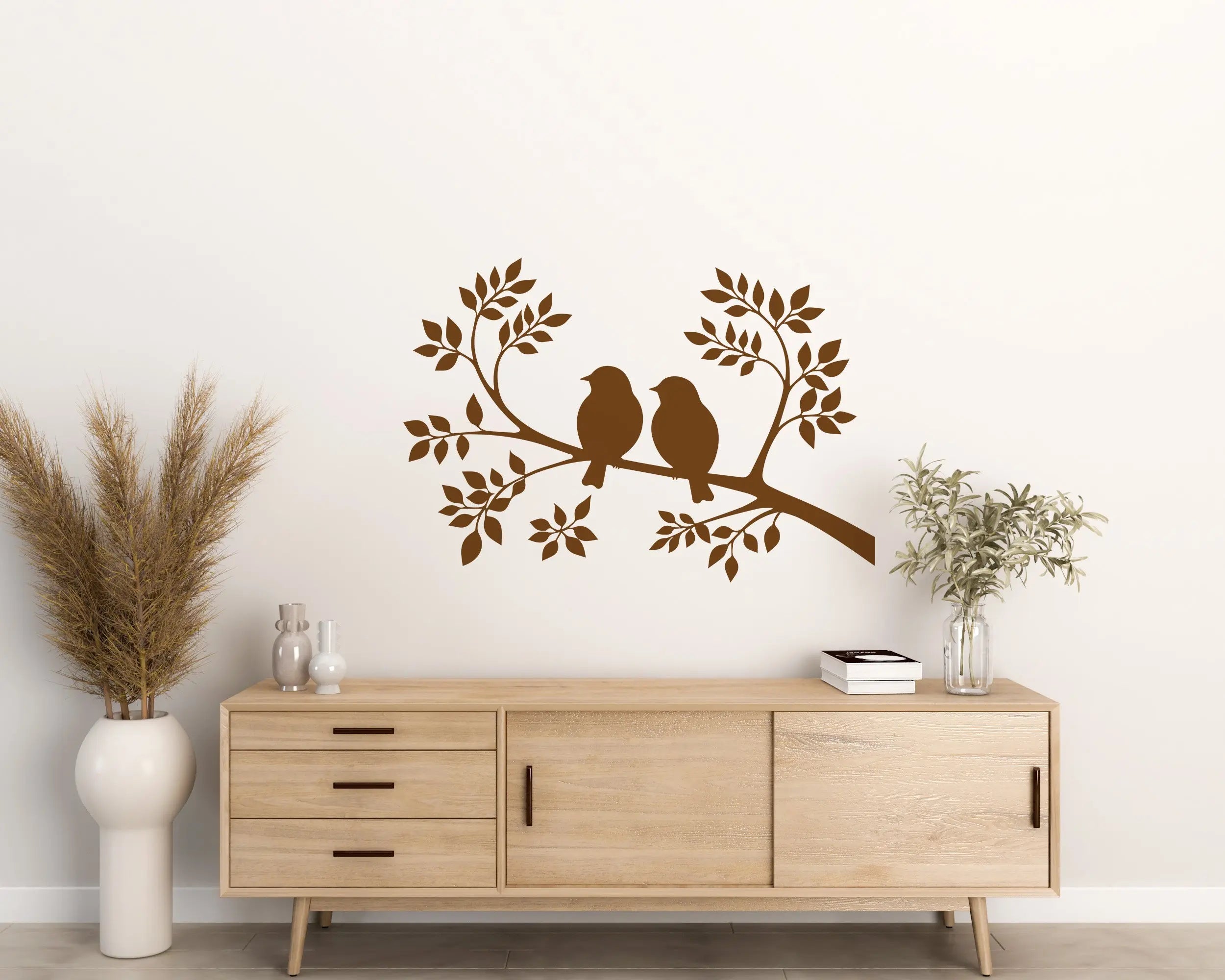 Wandtattoo Vögel auf Ast – Minimalistische Wandfolie aus Vinyl (20×30 bis 60×90 cm) Prakto