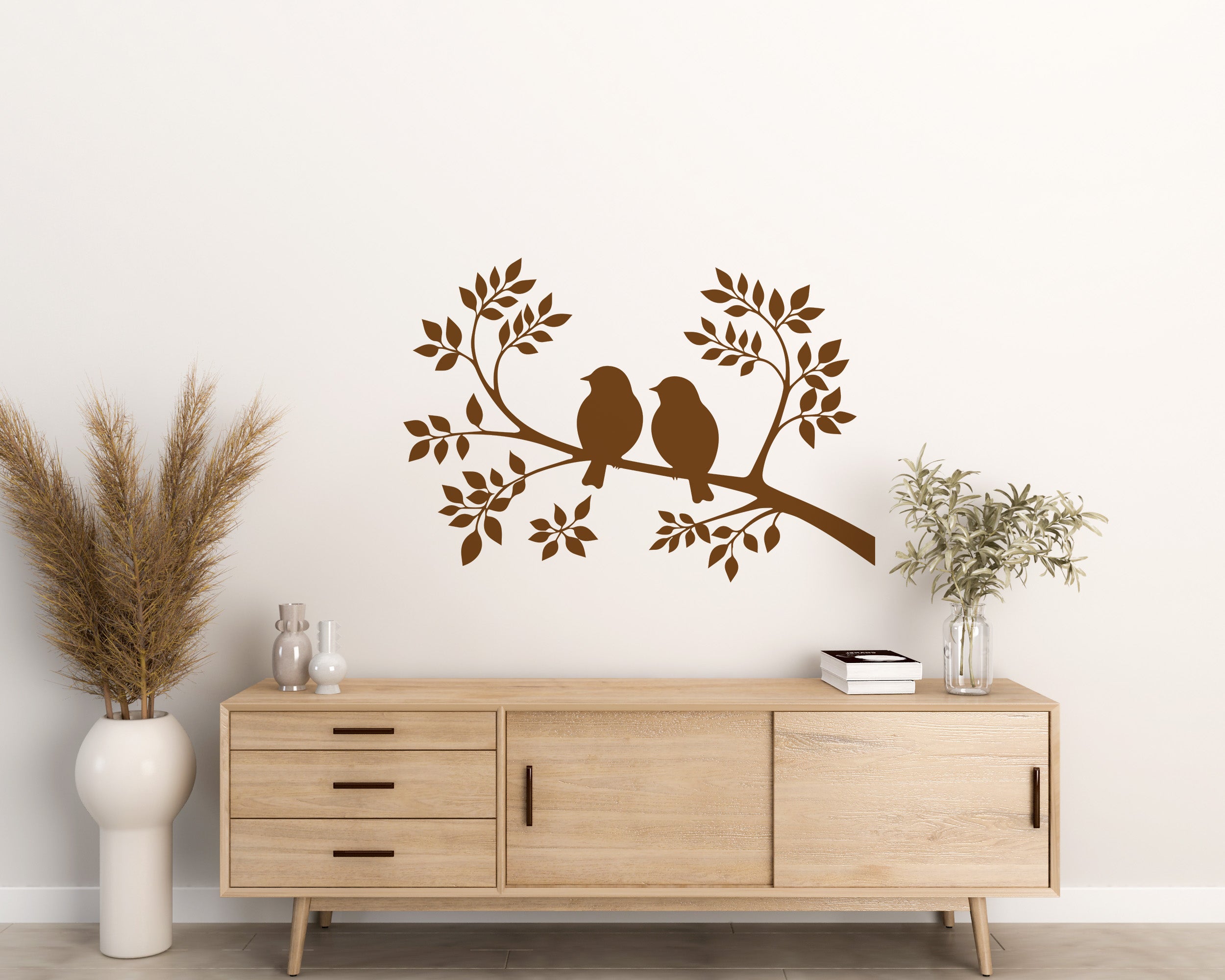 Wandtattoo Vögel auf Ast – Minimalistische Wandfolie aus Vinyl (20×30 bis 60×90 cm)