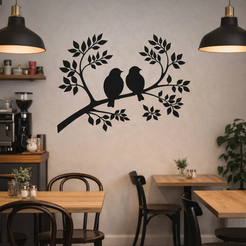 Wandtattoo Vögel auf Ast – Minimalistische Wandfolie aus Vinyl (20×30 bis 60×90 cm) Prakto